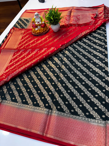 Georgette Saree with Stripes & Rich Pallu