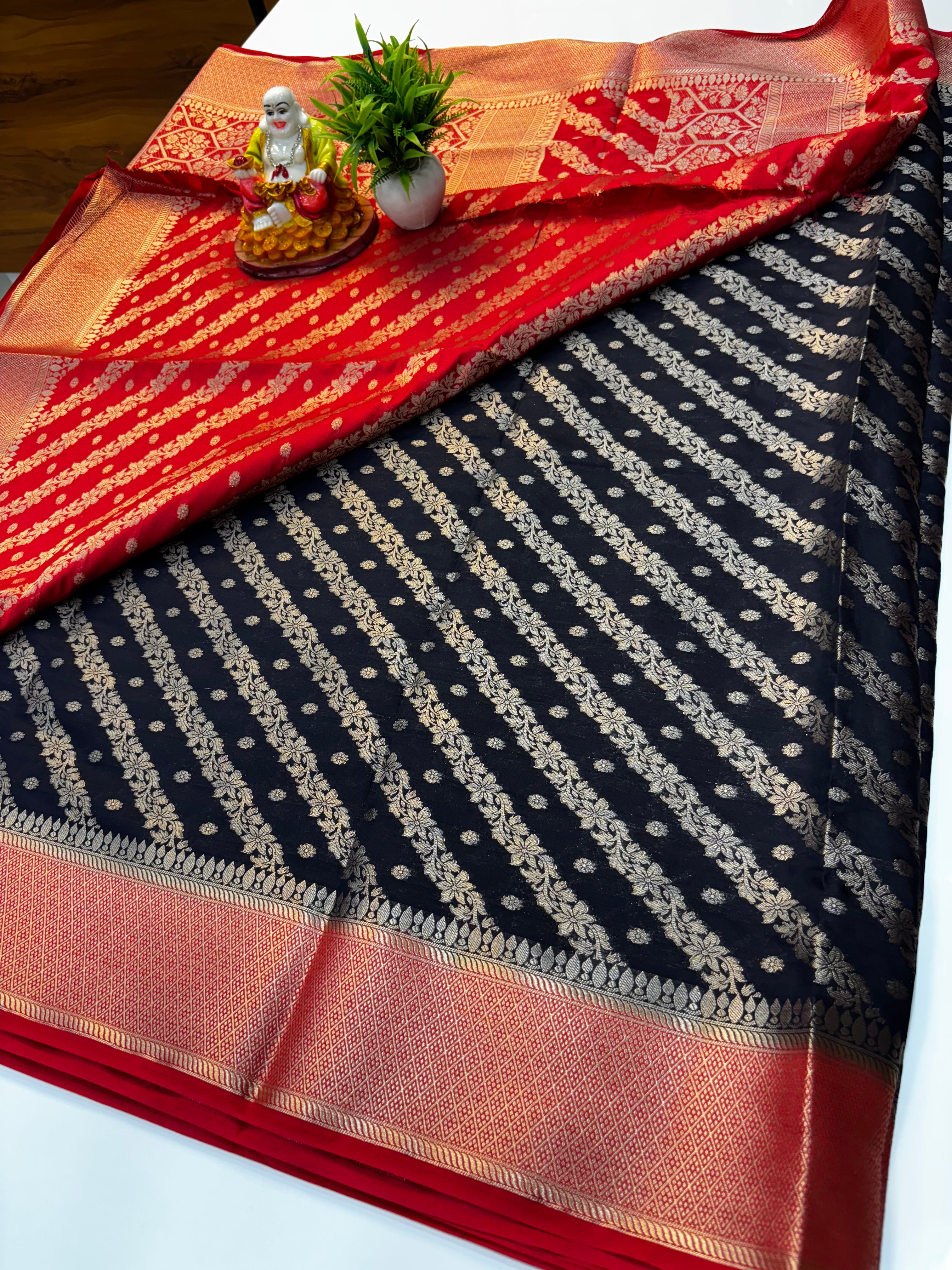 Georgette Saree with Stripes & Rich Pallu