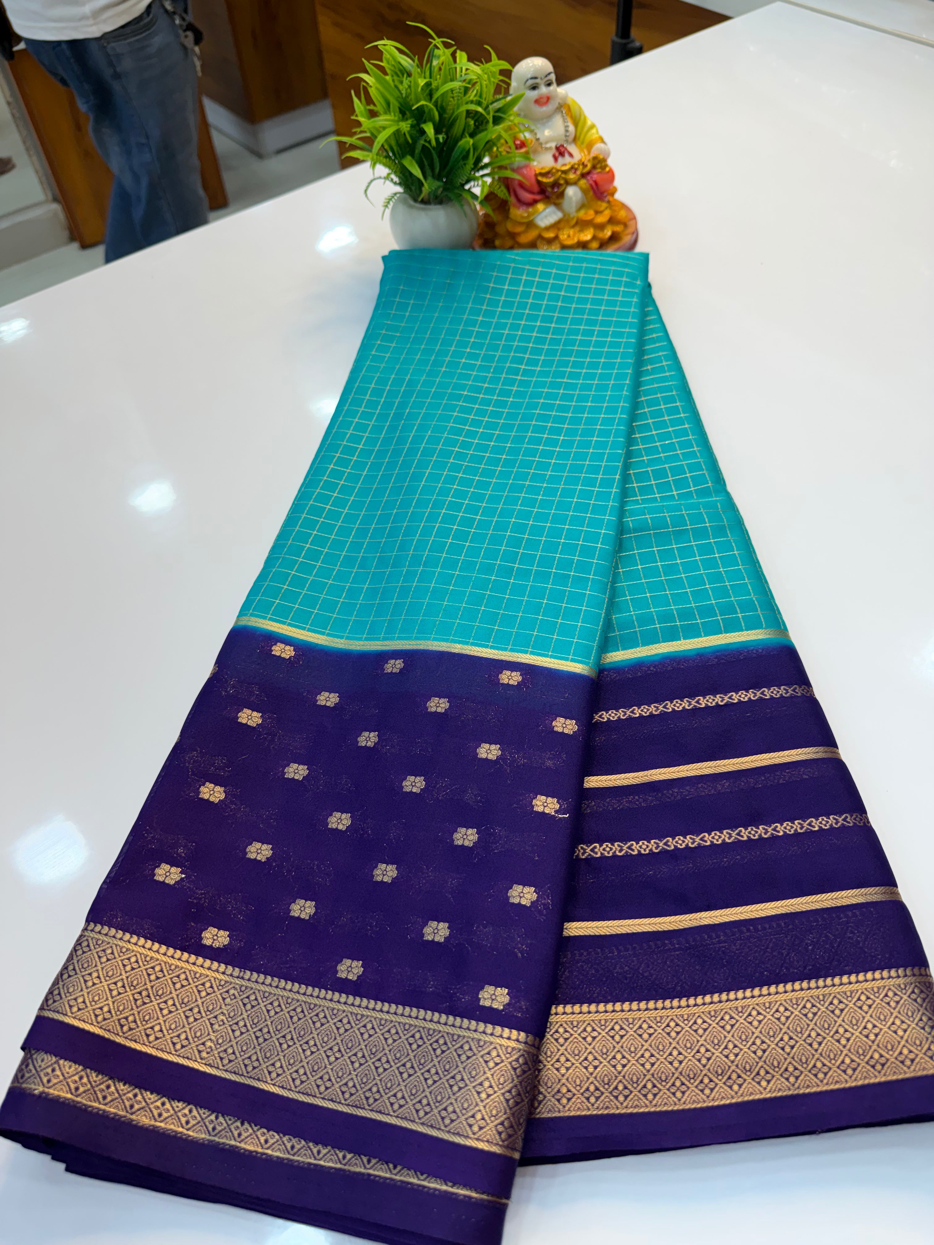 Premium Mysore Crepe Silk Saree with Checks & Butta Border | Padmavathi Silks and Sarees…