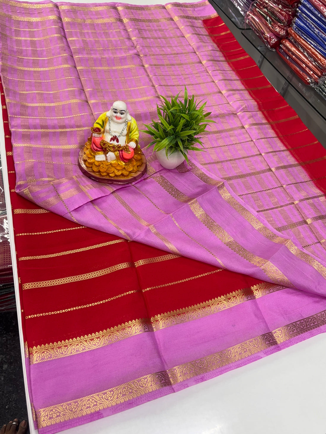 Premium Mysore Crepe Silk Saree with Elegant Stripes