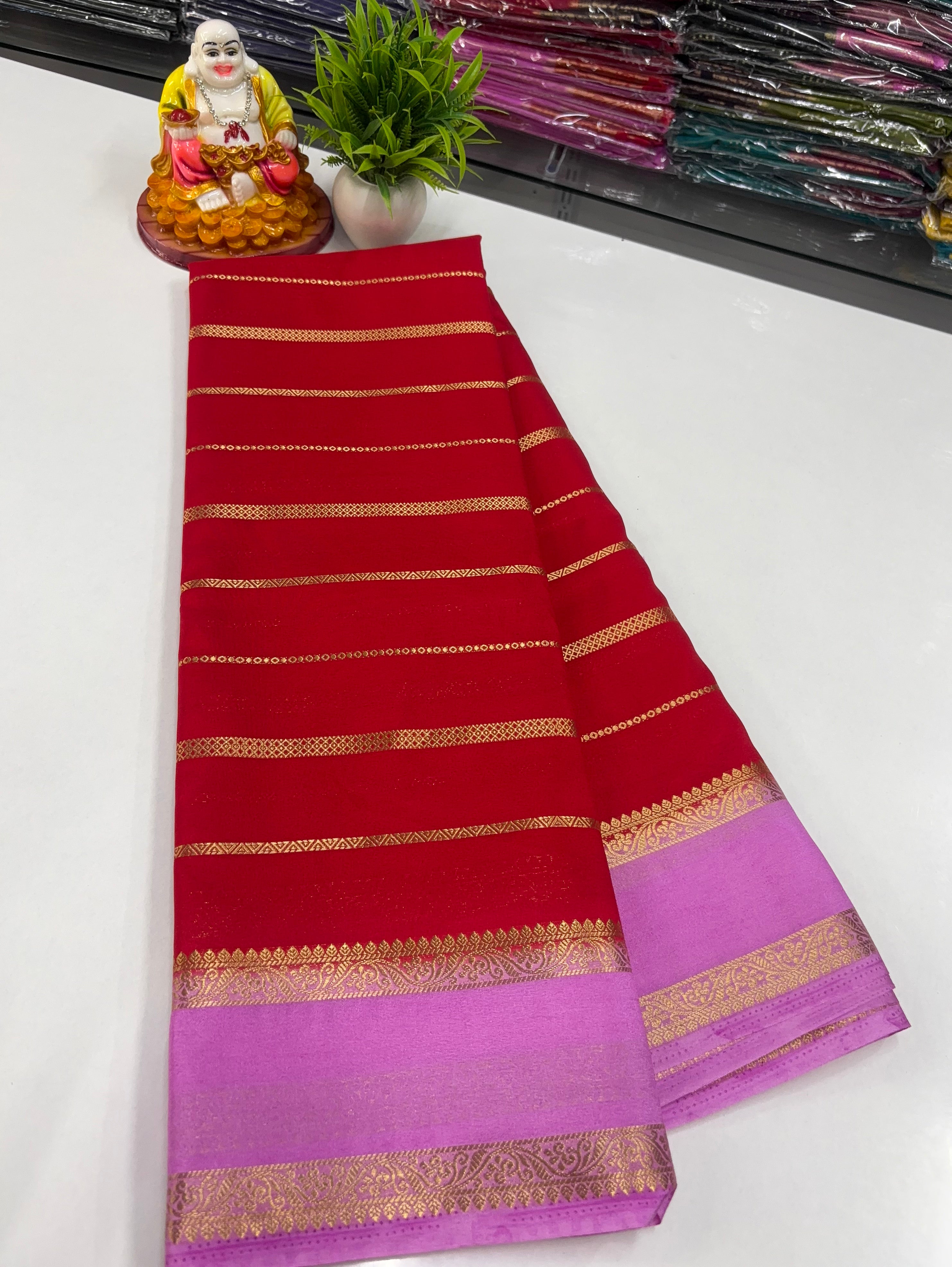 Premium Mysore Crepe Silk Saree with Elegant Stripes
