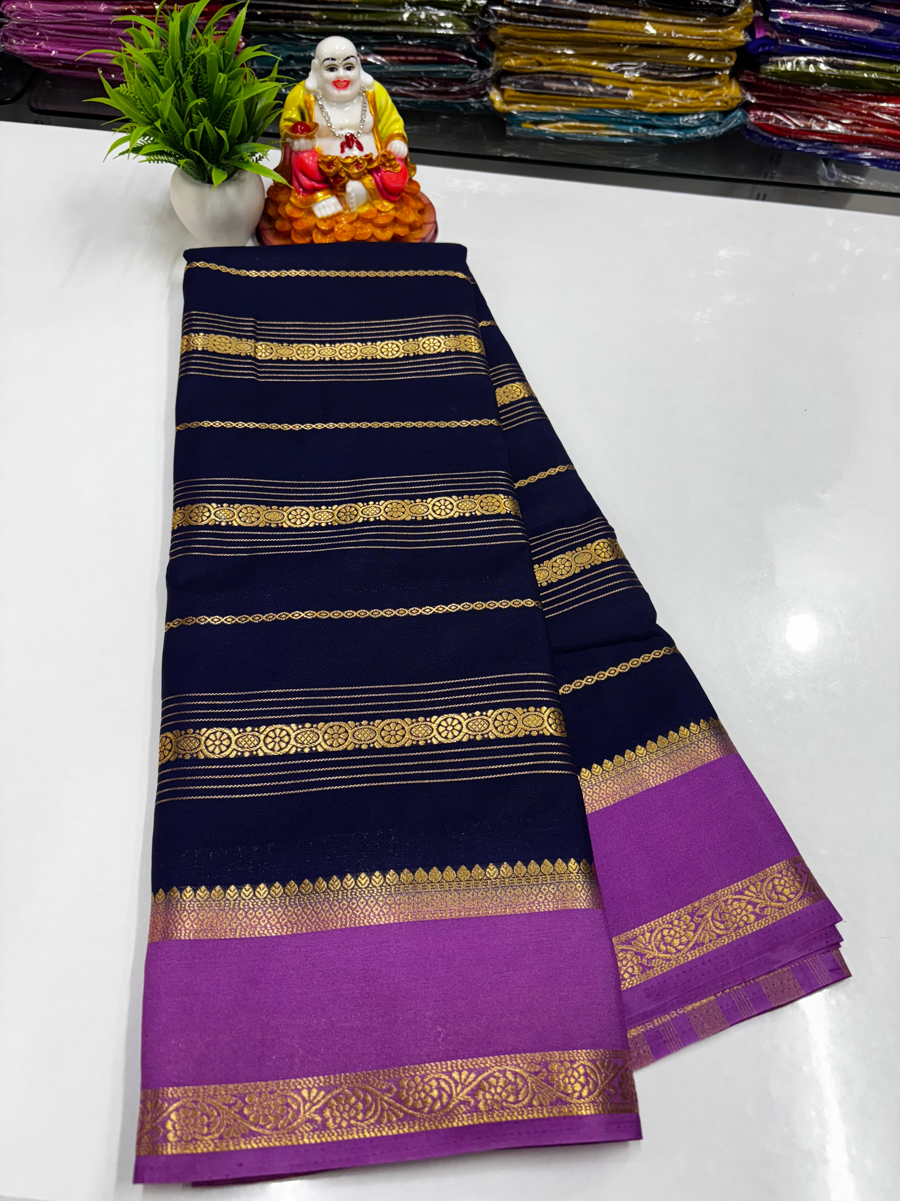 Premium Mysore Crepe Silk Saree with Elegant Stripes