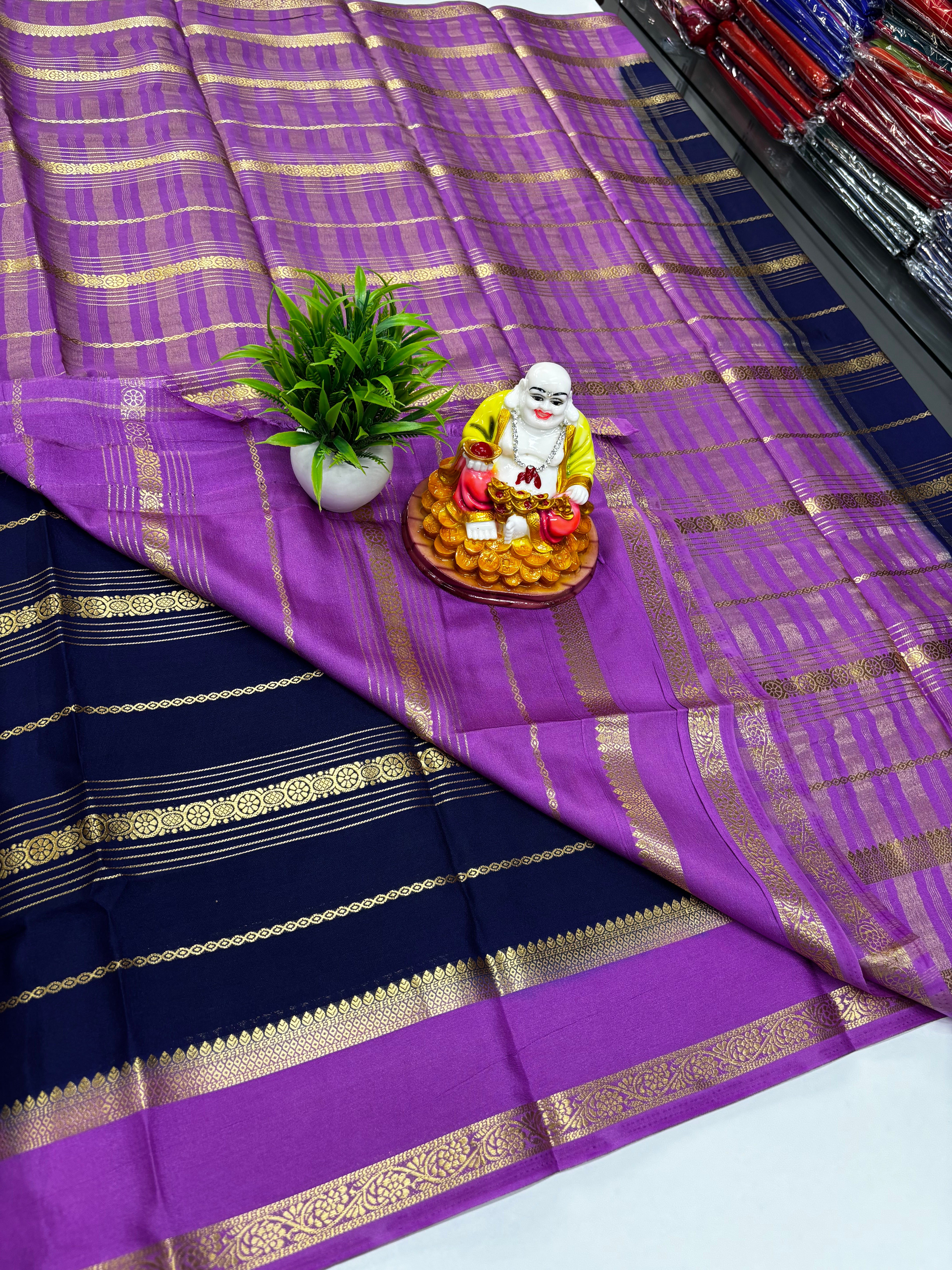 Premium Mysore Crepe Silk Saree with Elegant Stripes
