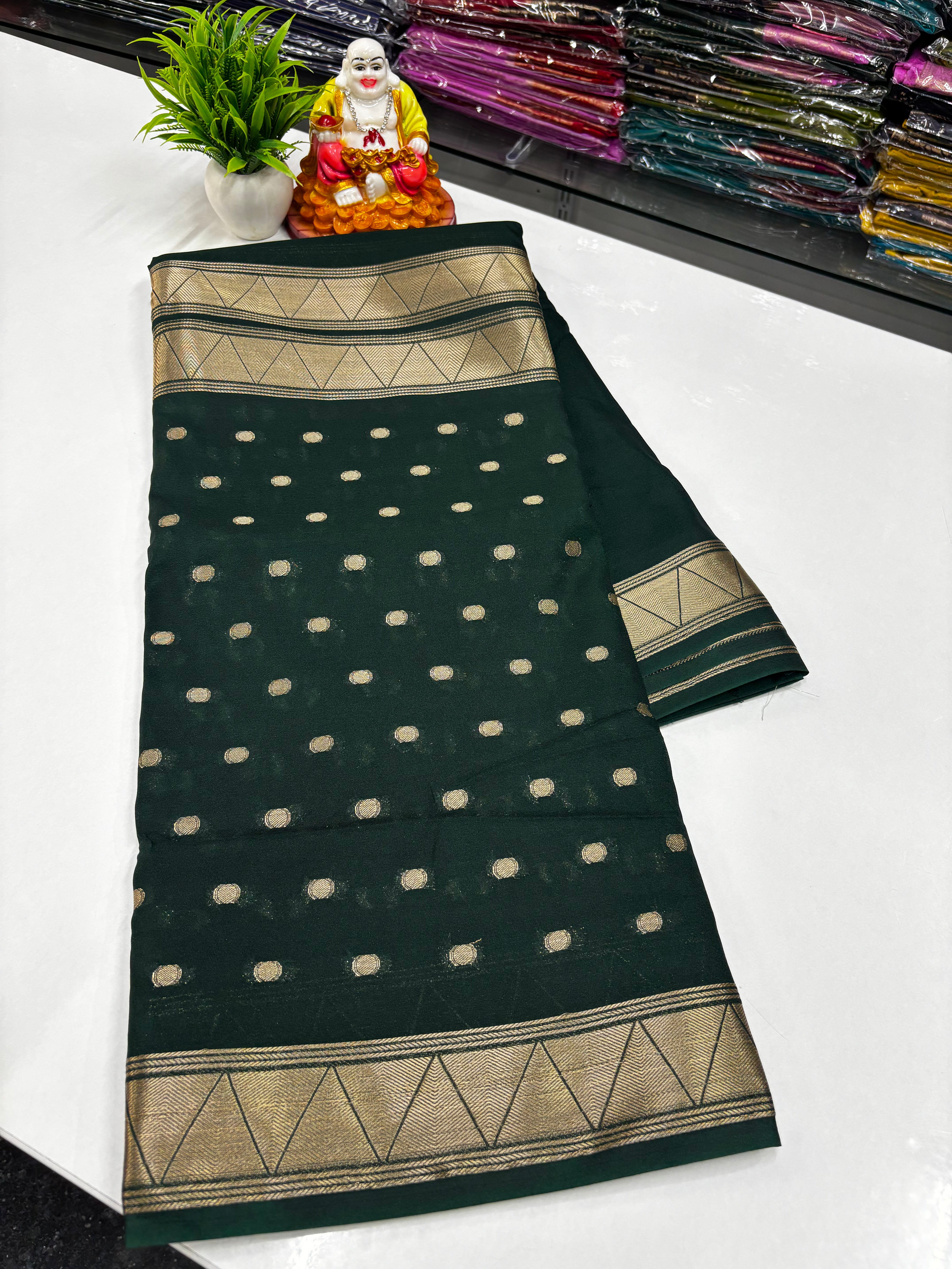 beautiful  Crepe georgette Saree with Elegant Half & Half Pattern
