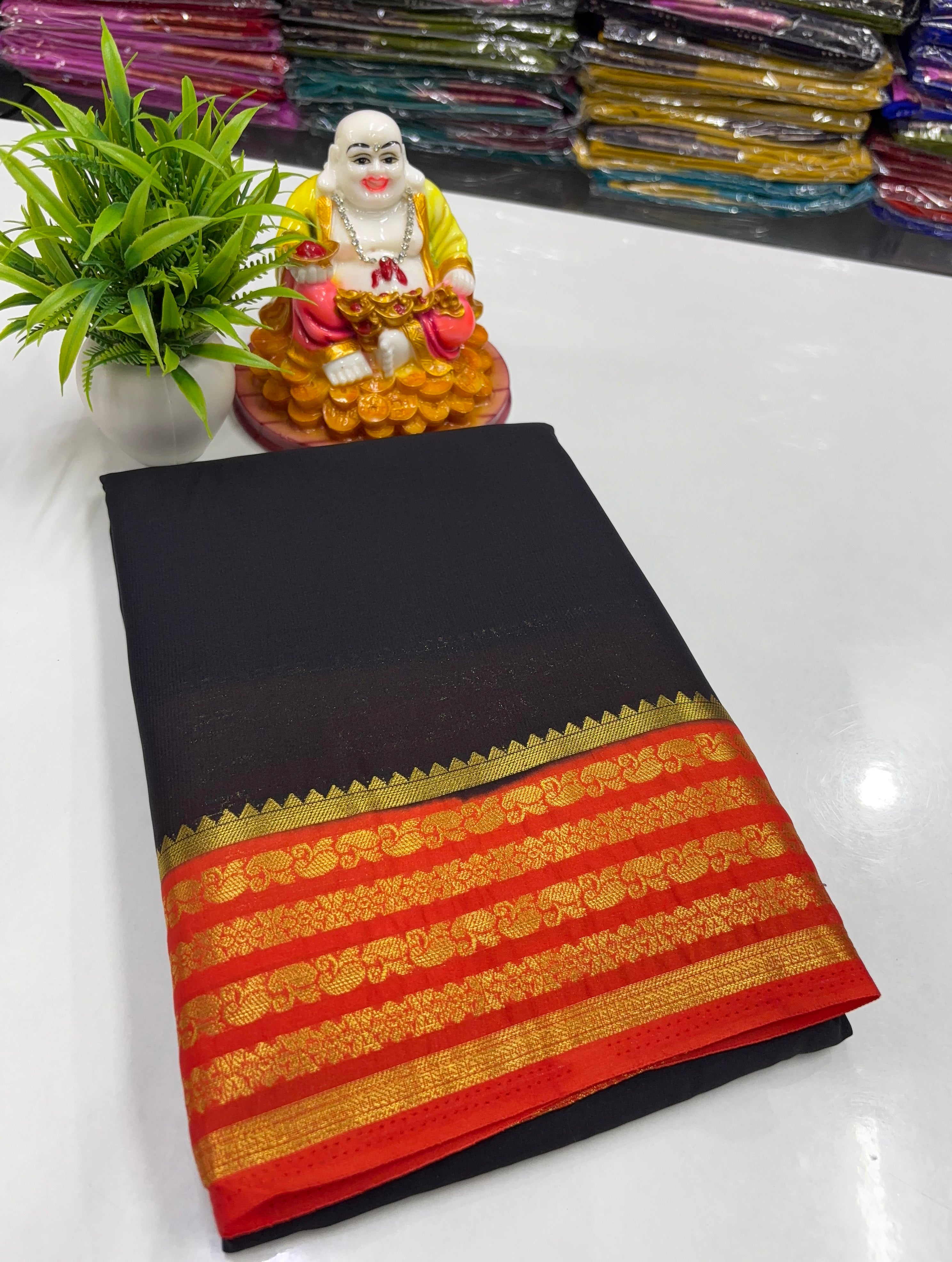 Mysore Crepe Silk Saree with Elegant Contrast Design | Padmavathi Silks and Sarees