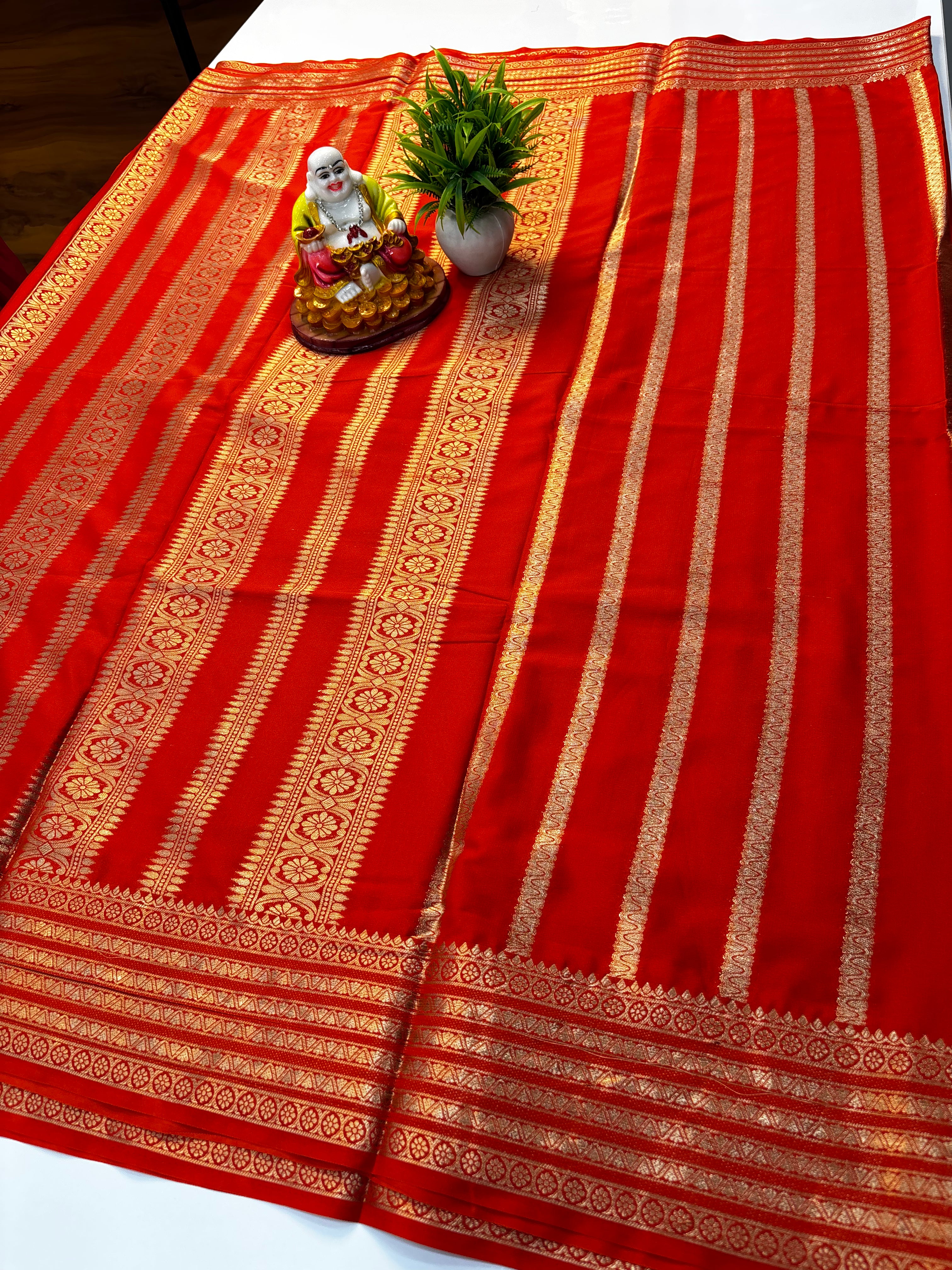 Premium Mysore Crepe Silk Saree with Stripes & Rich Pallu