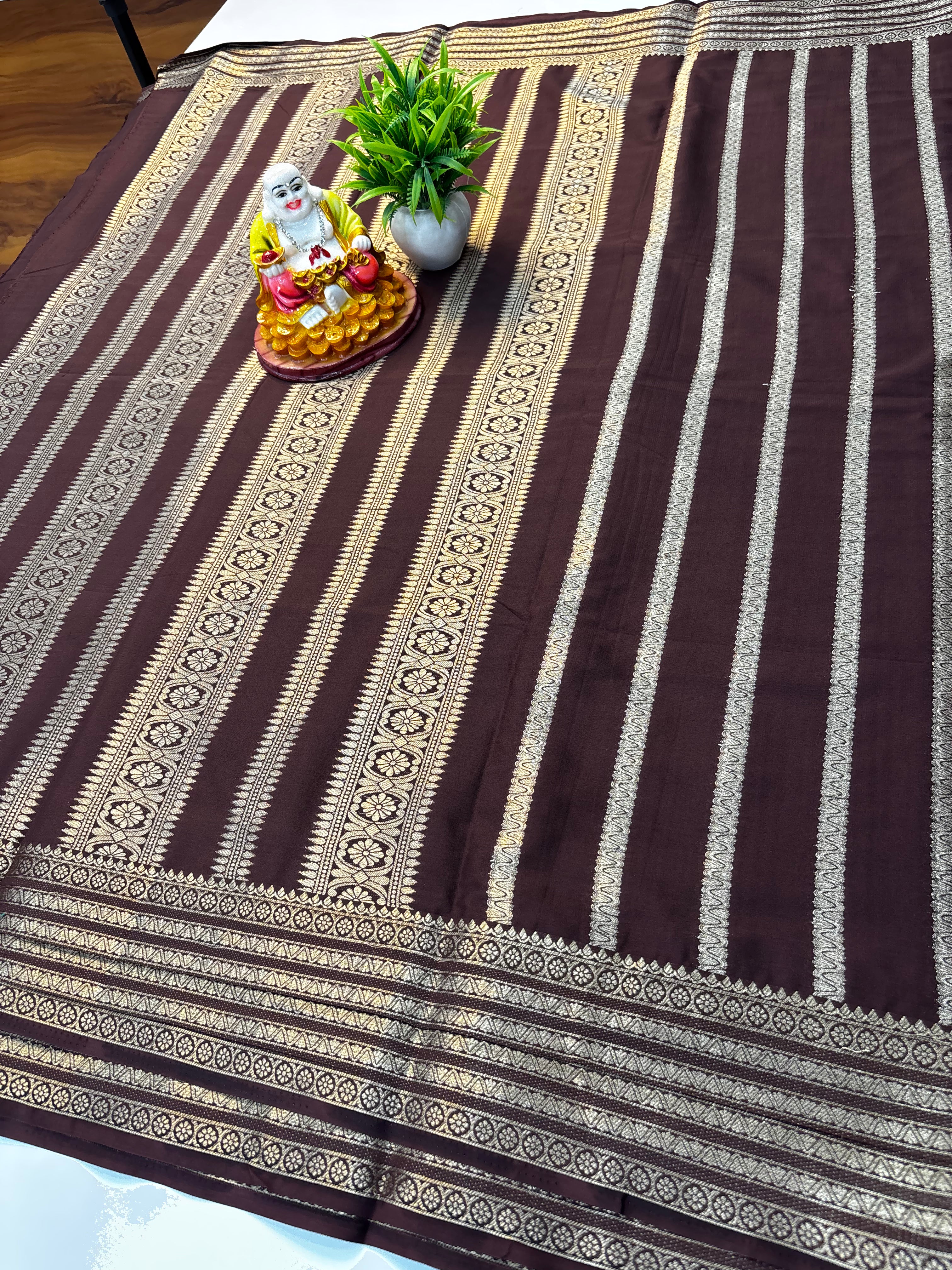 Premium Mysore Crepe Silk Saree with Stripes & Rich Pallu