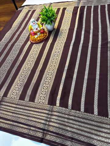 Premium Mysore Crepe Silk Saree with Stripes & Rich Pallu