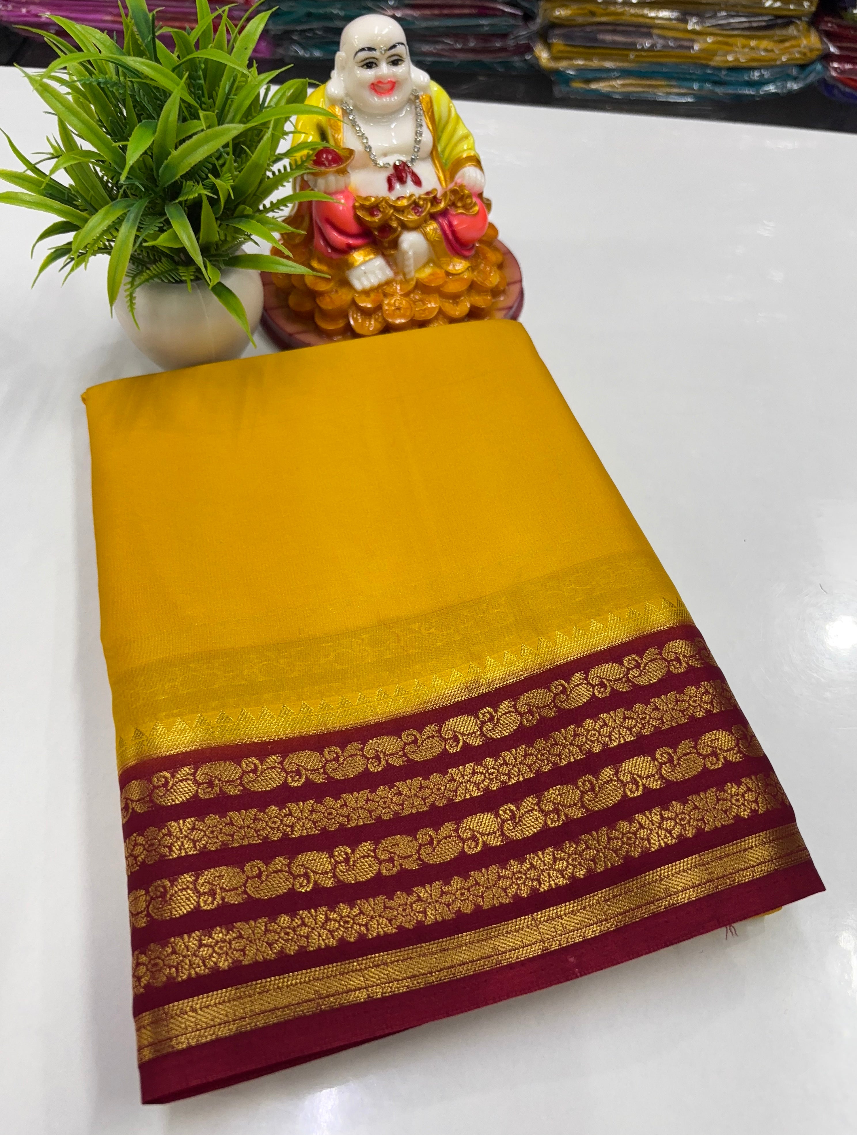 Mysore Crepe Silk Saree with Elegant Contrast Design | Padmavathi Silks and Sarees