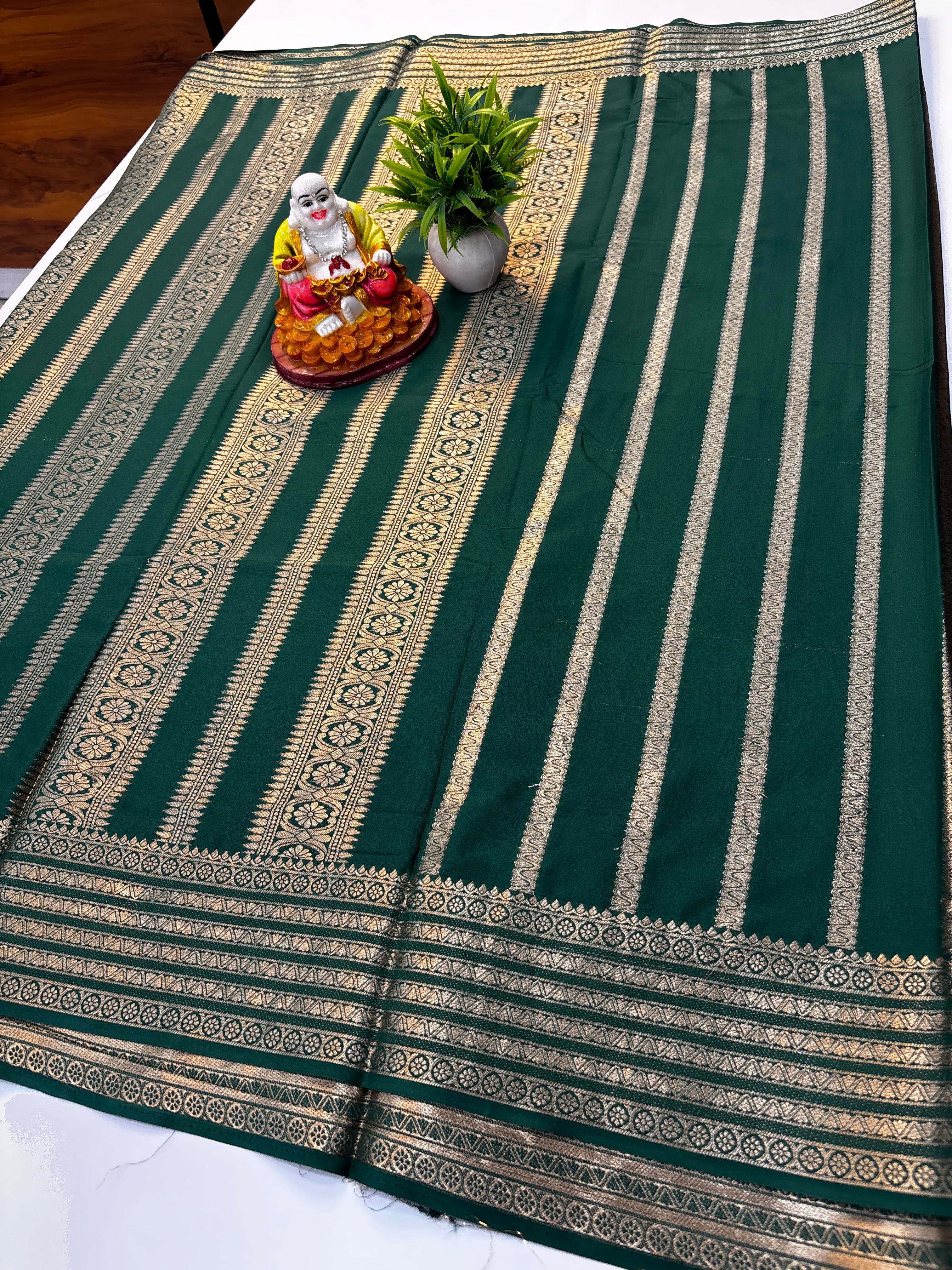 Premium Mysore Crepe Silk Saree with Stripes & Rich Pallu