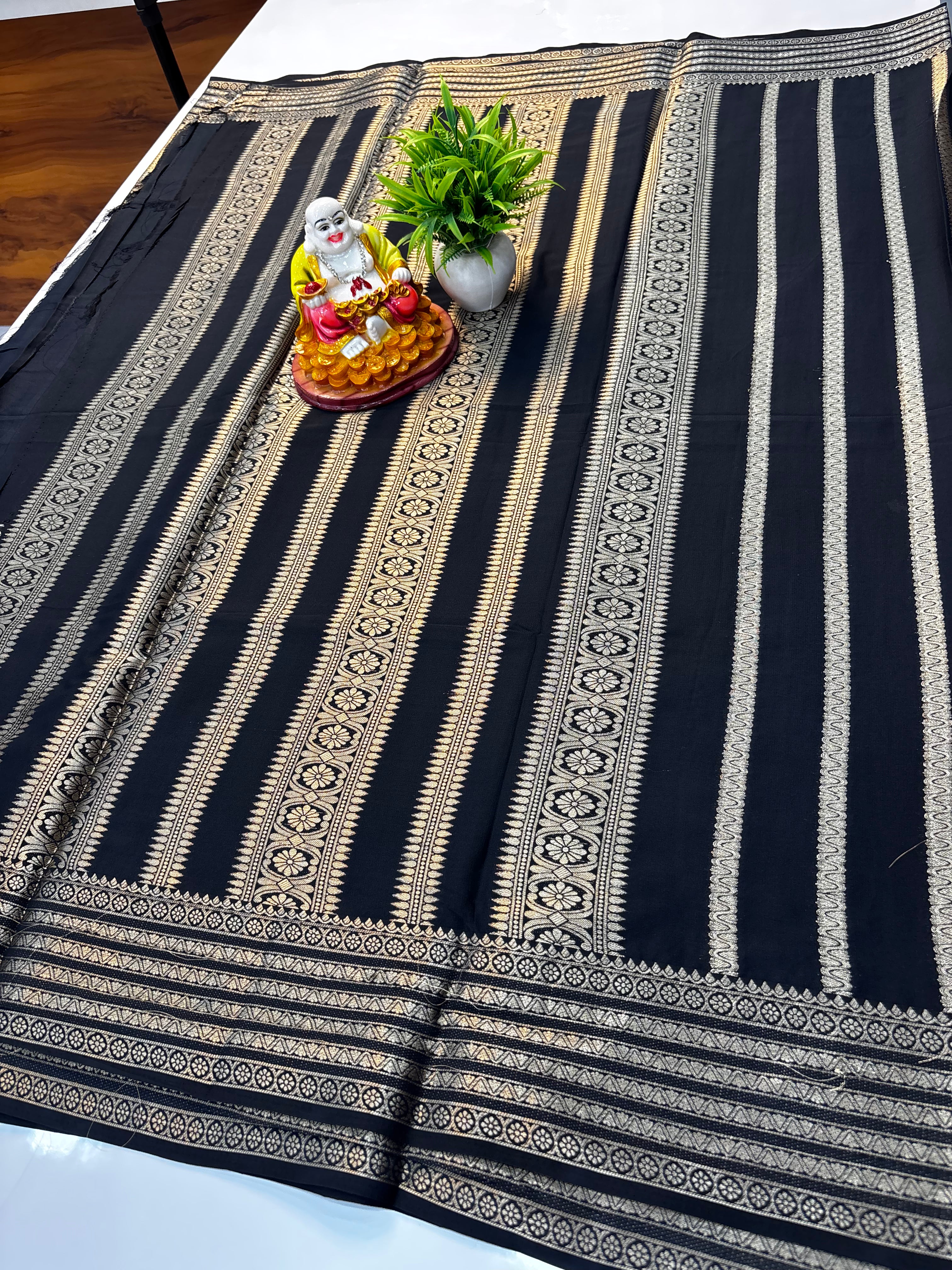 Premium Mysore Crepe Silk Saree with Stripes & Rich Pallu