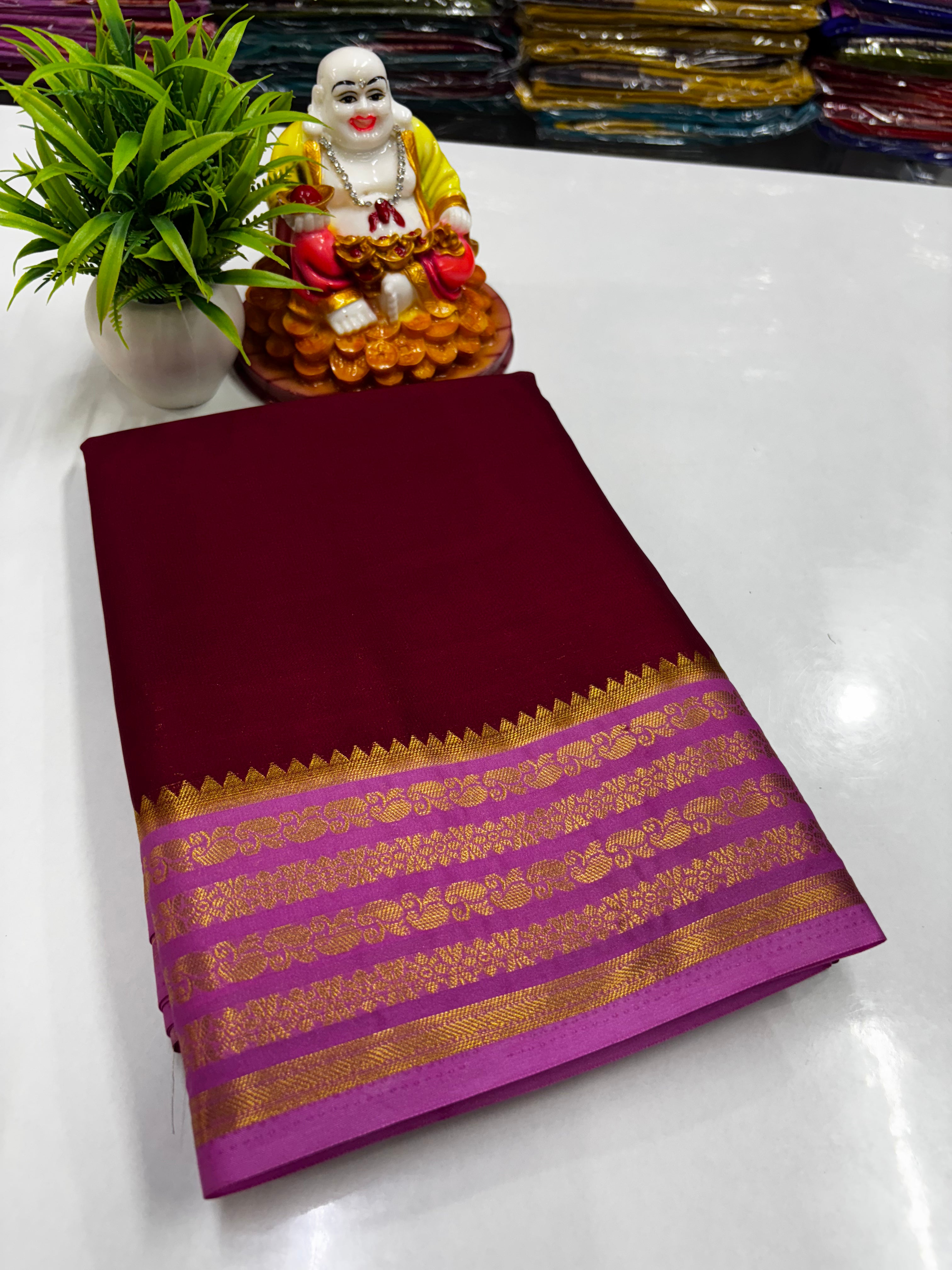Mysore Crepe Silk Saree with Elegant Contrast Design | Padmavathi Silks and Sarees