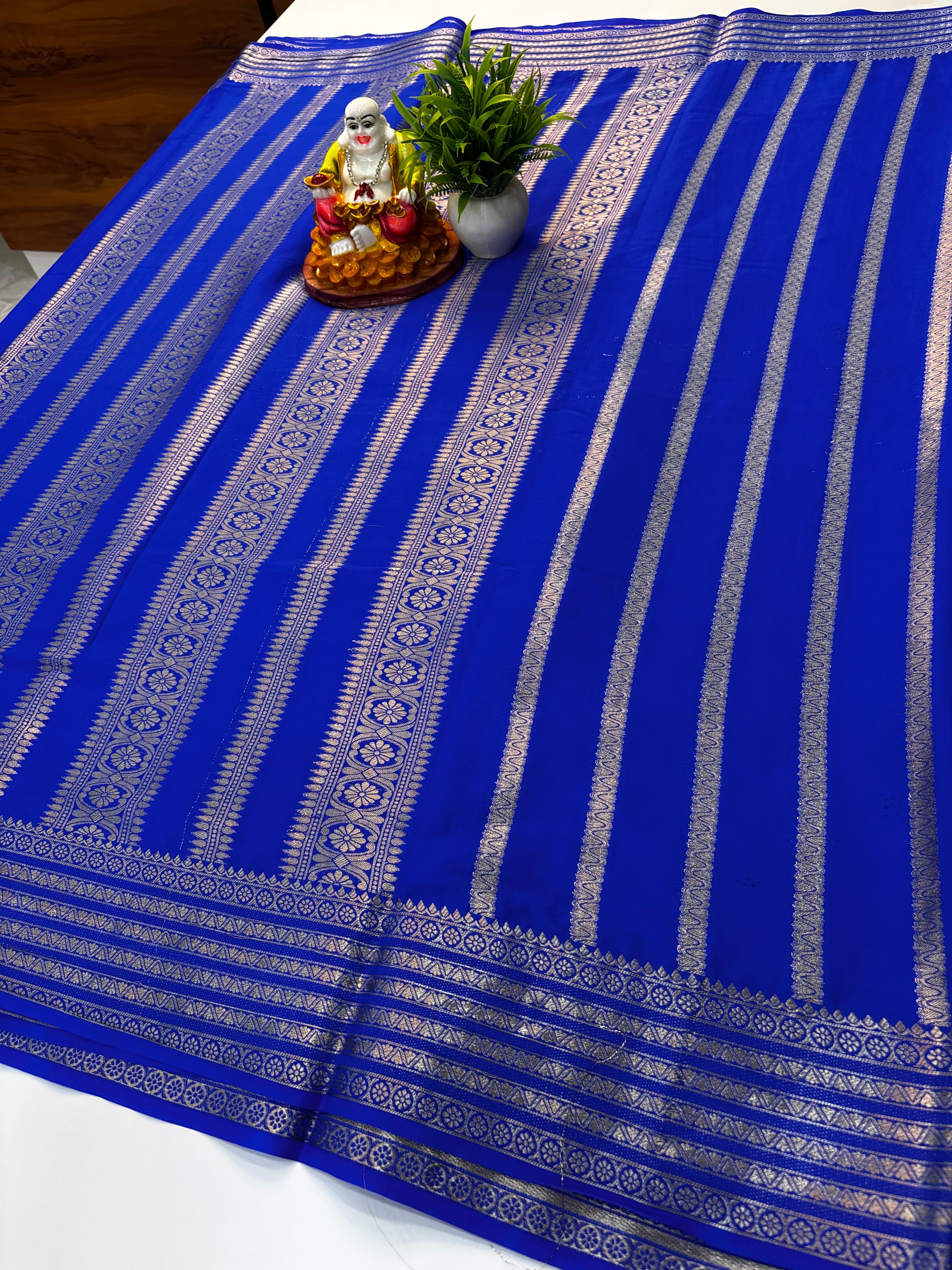 Premium Mysore Crepe Silk Saree with Stripes & Rich Pallu