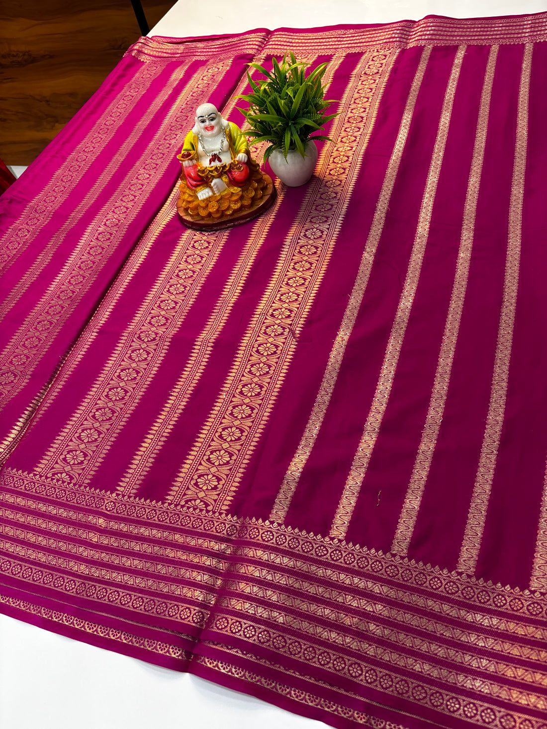 Premium Mysore Crepe Silk Saree with Stripes & Rich Pallu