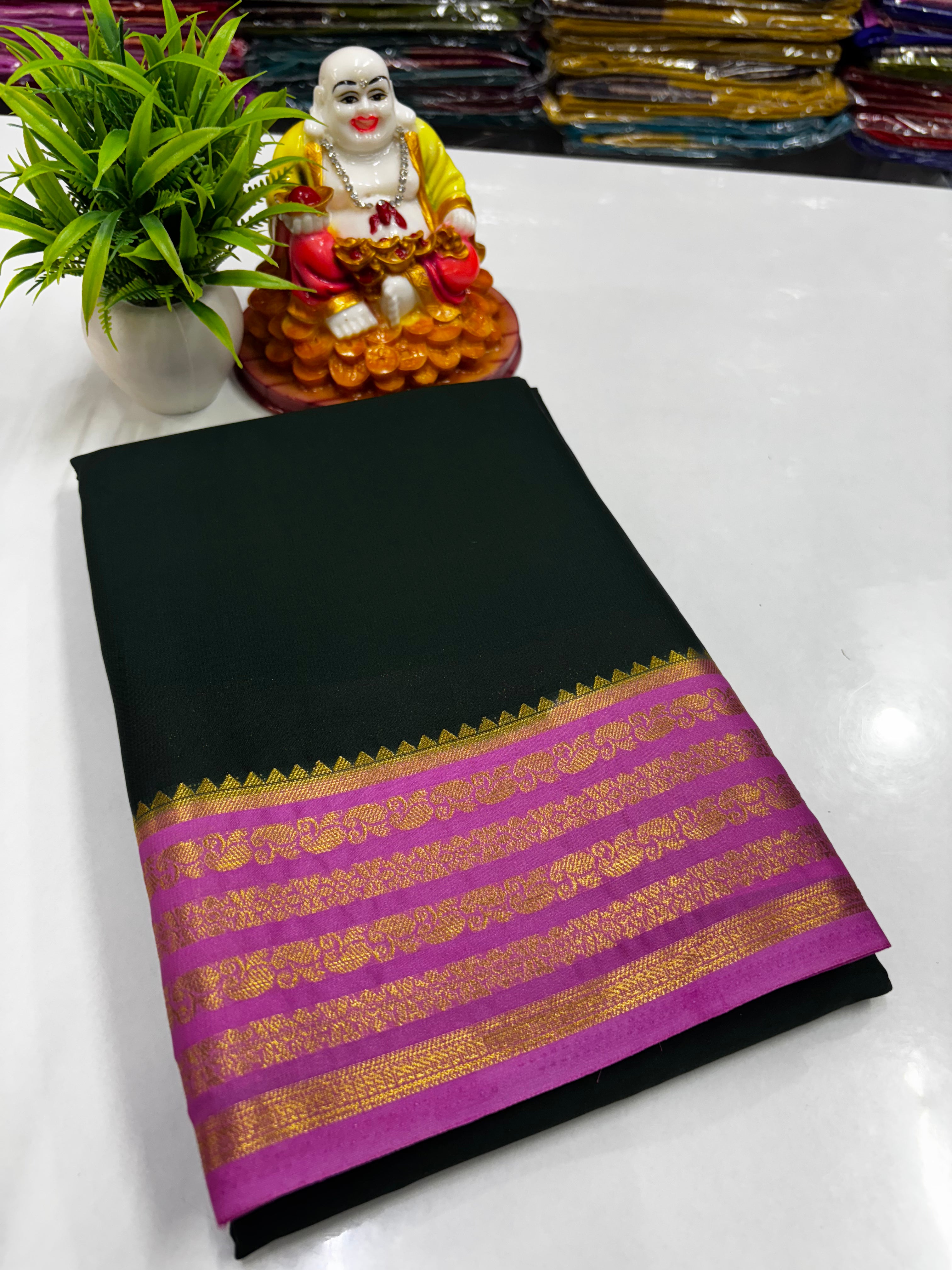 Mysore Crepe Silk Saree with Elegant Contrast Design | Padmavathi Silks and Sarees