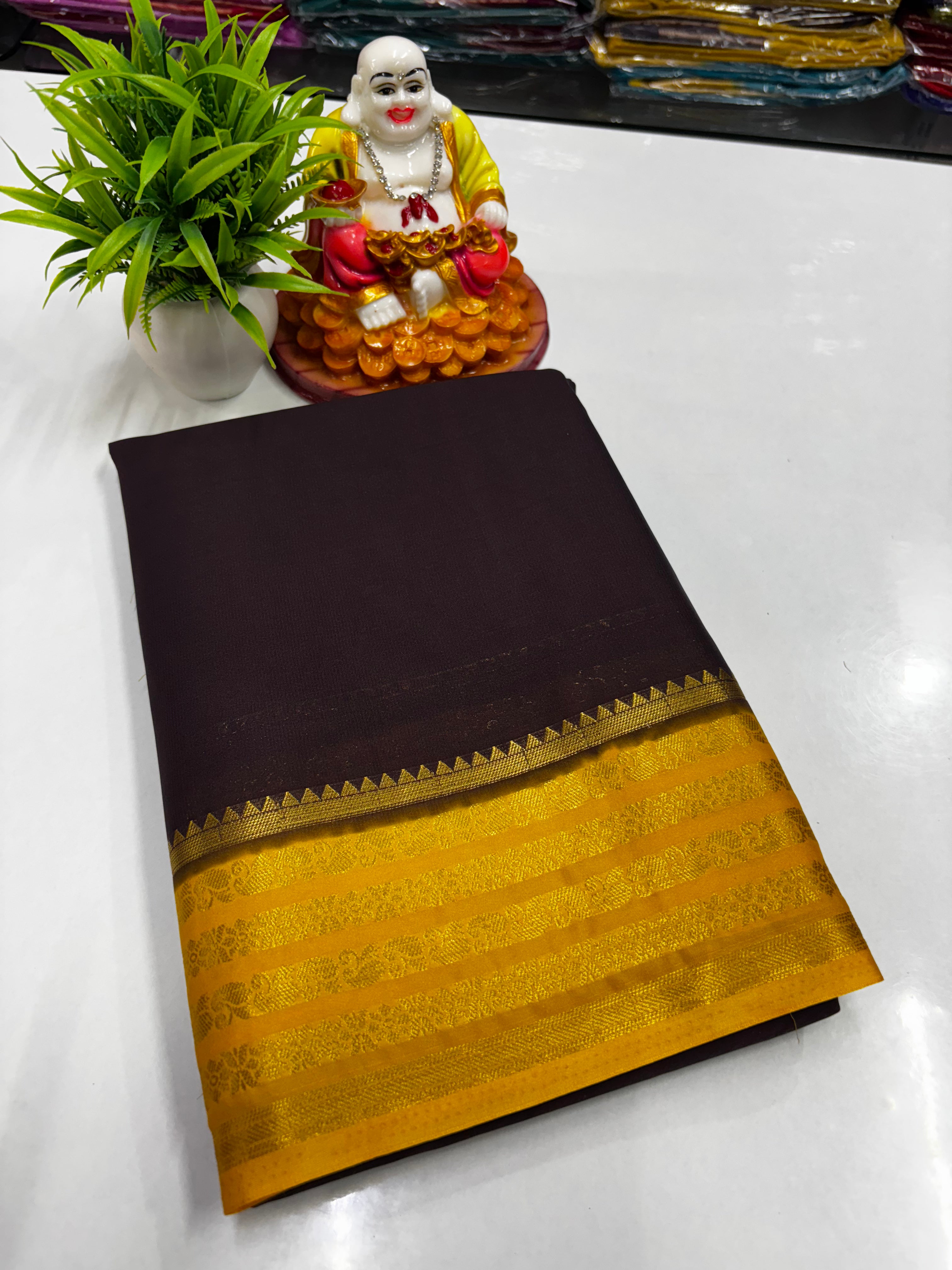 Mysore Crepe Silk Saree with Elegant Contrast Design | Padmavathi Silks and Sarees