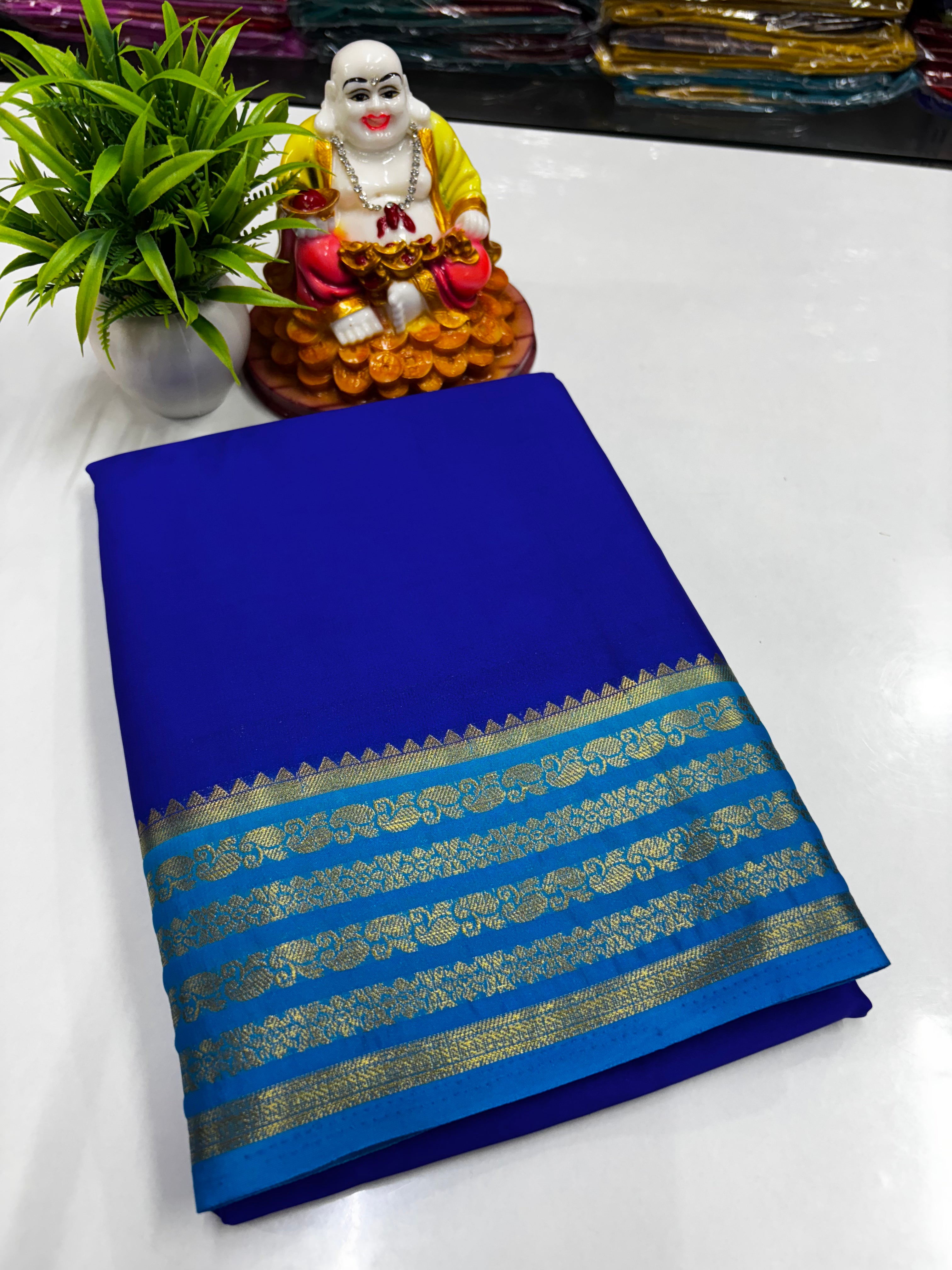 Mysore Crepe Silk Saree with Elegant Contrast Design | Padmavathi Silks and Sarees