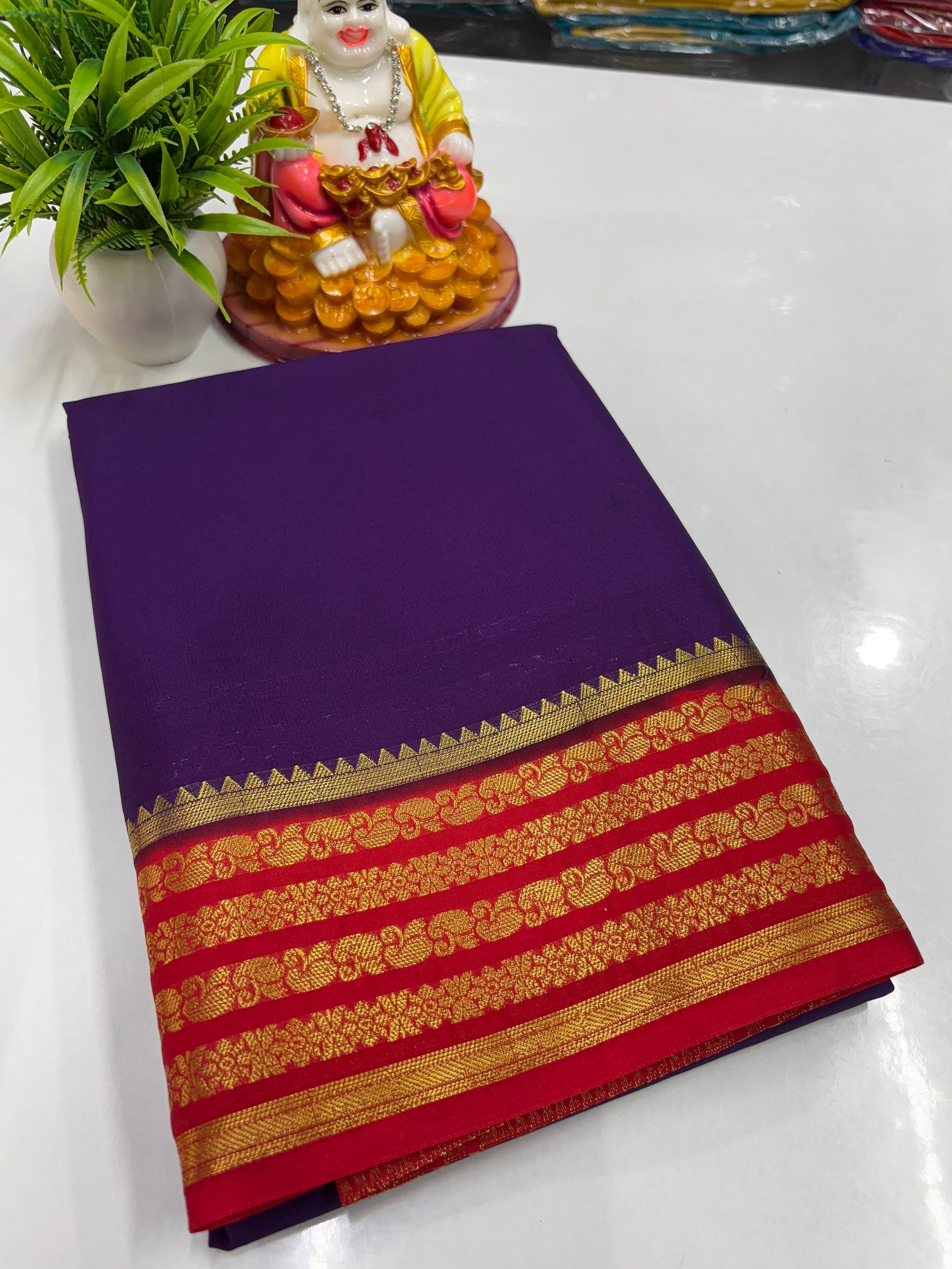 Mysore Crepe Silk Saree with Elegant Contrast Design | Padmavathi Silks and Sarees