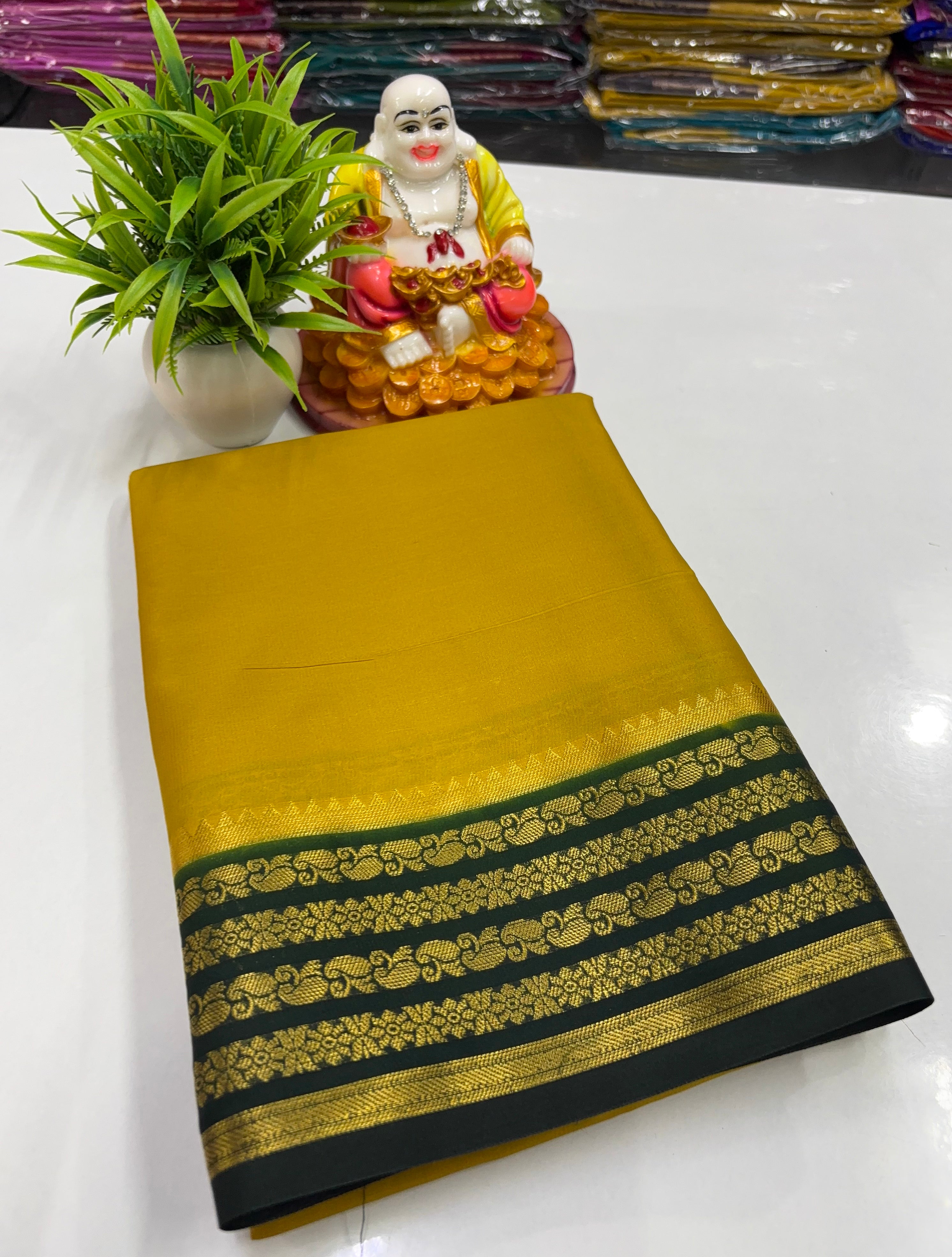 Mysore Crepe Silk Saree with Elegant Contrast Design | Padmavathi Silks and Sarees