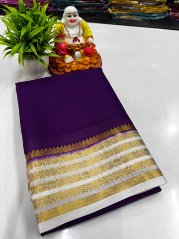 Mysore Crepe Silk Saree with Elegant Contrast Design | Padmavathi Silks and Sarees