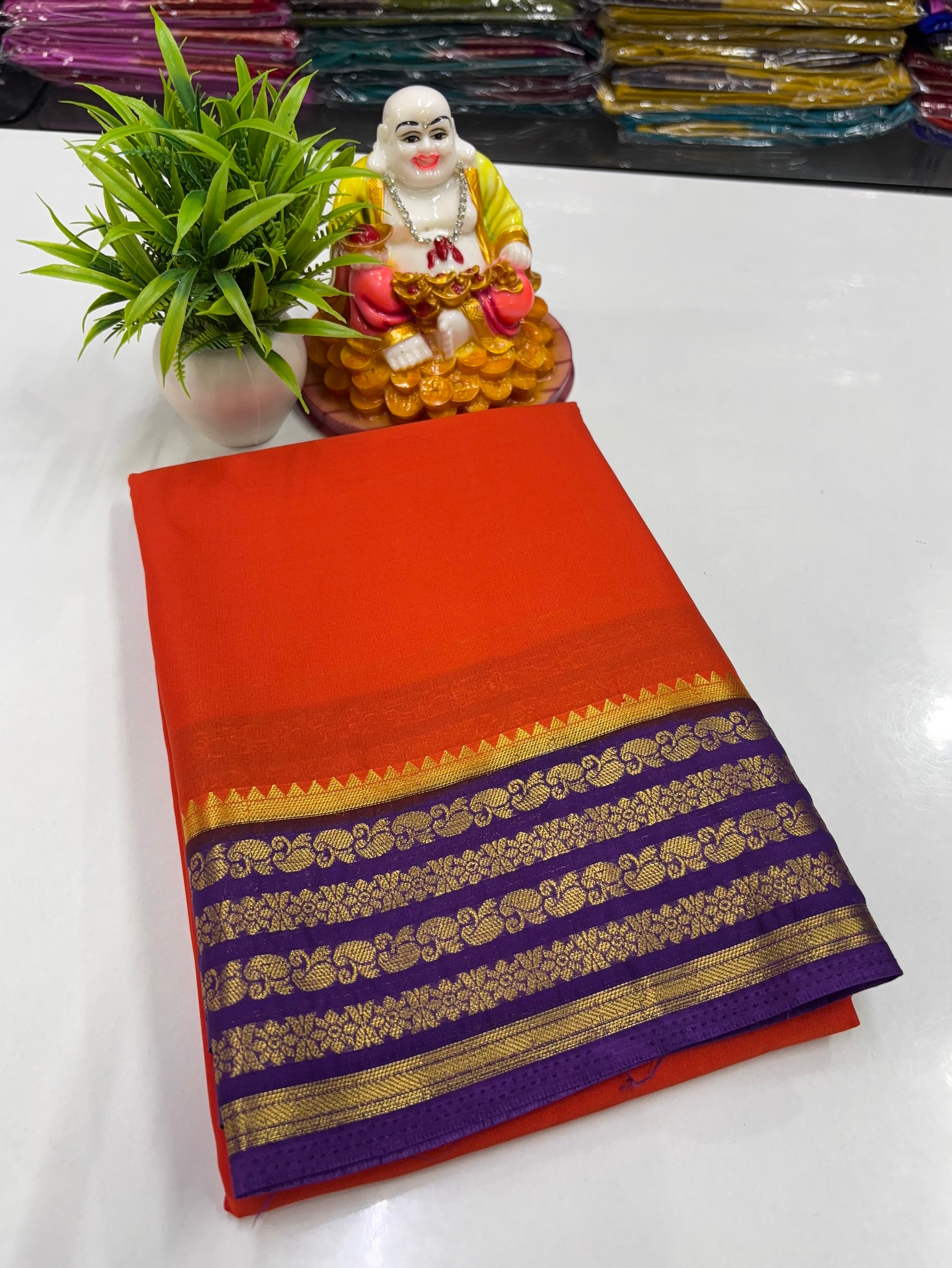 Mysore Crepe Silk Saree with Elegant Contrast Design | Padmavathi Silks and Sarees