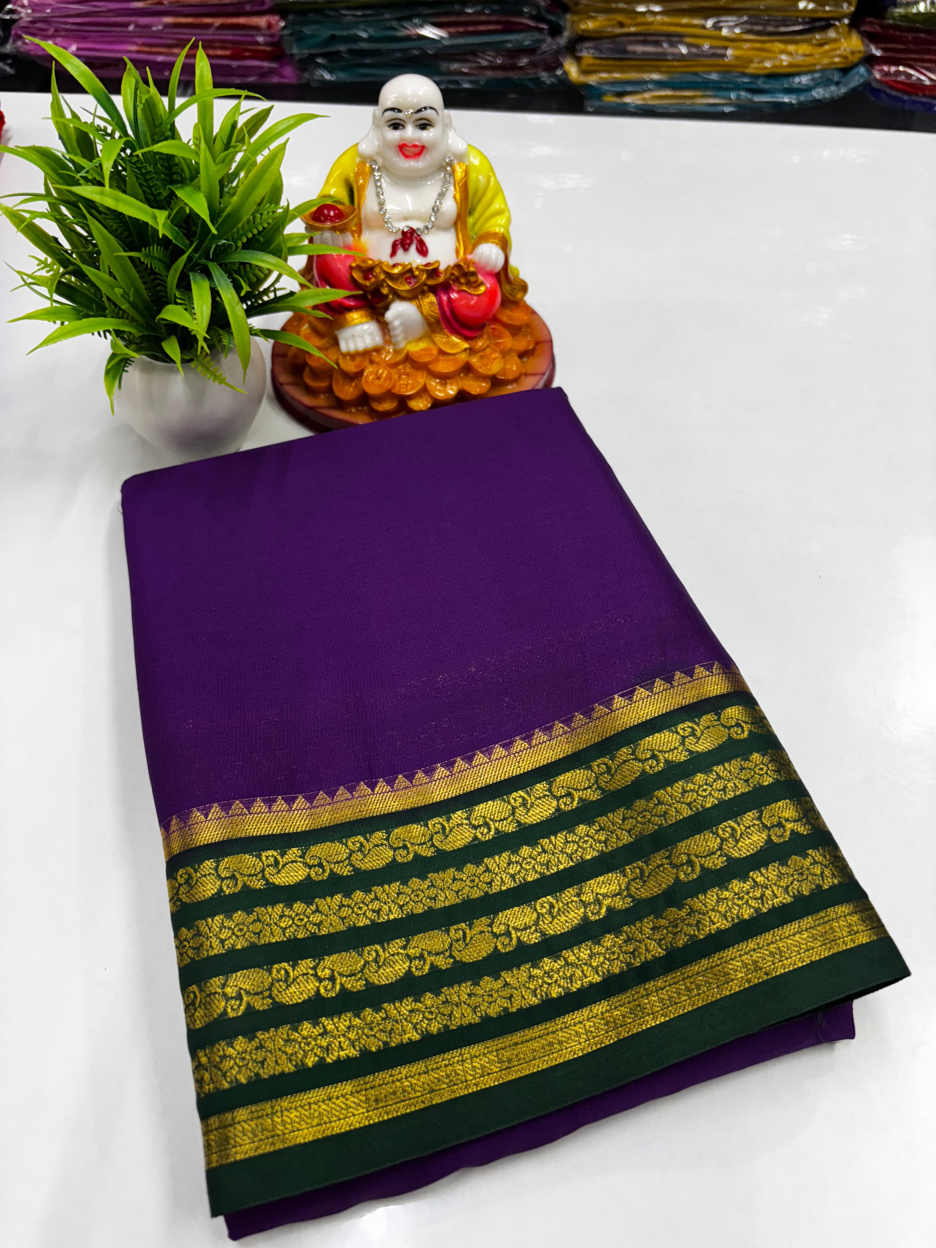 Mysore Crepe Silk Saree with Elegant Contrast Design | Padmavathi Silks and Sarees