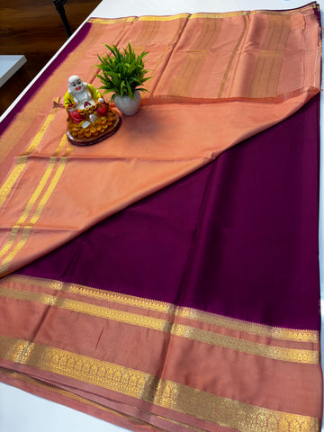 Premium Mysore Crepe Silk Saree with Contrast Bentex Border By Padmavathi Silks and Sarees