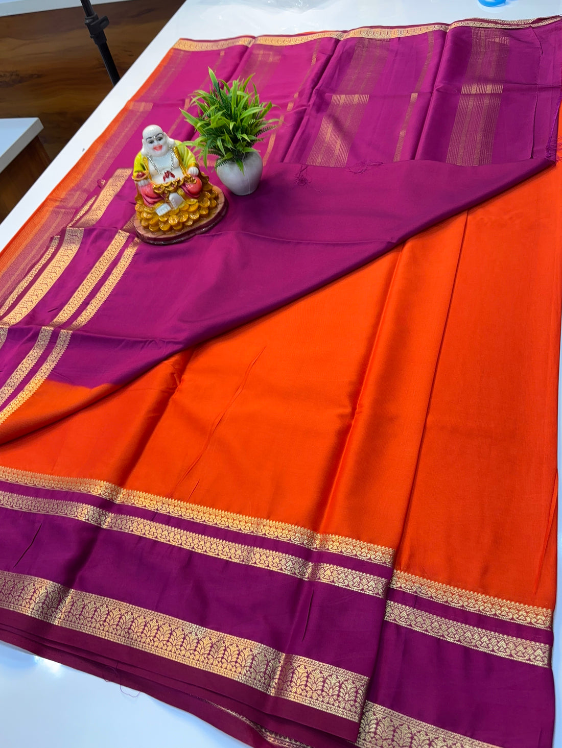 Premium Mysore Crepe Silk Saree with Contrast Bentex Border By Padmavathi Silks and Sarees