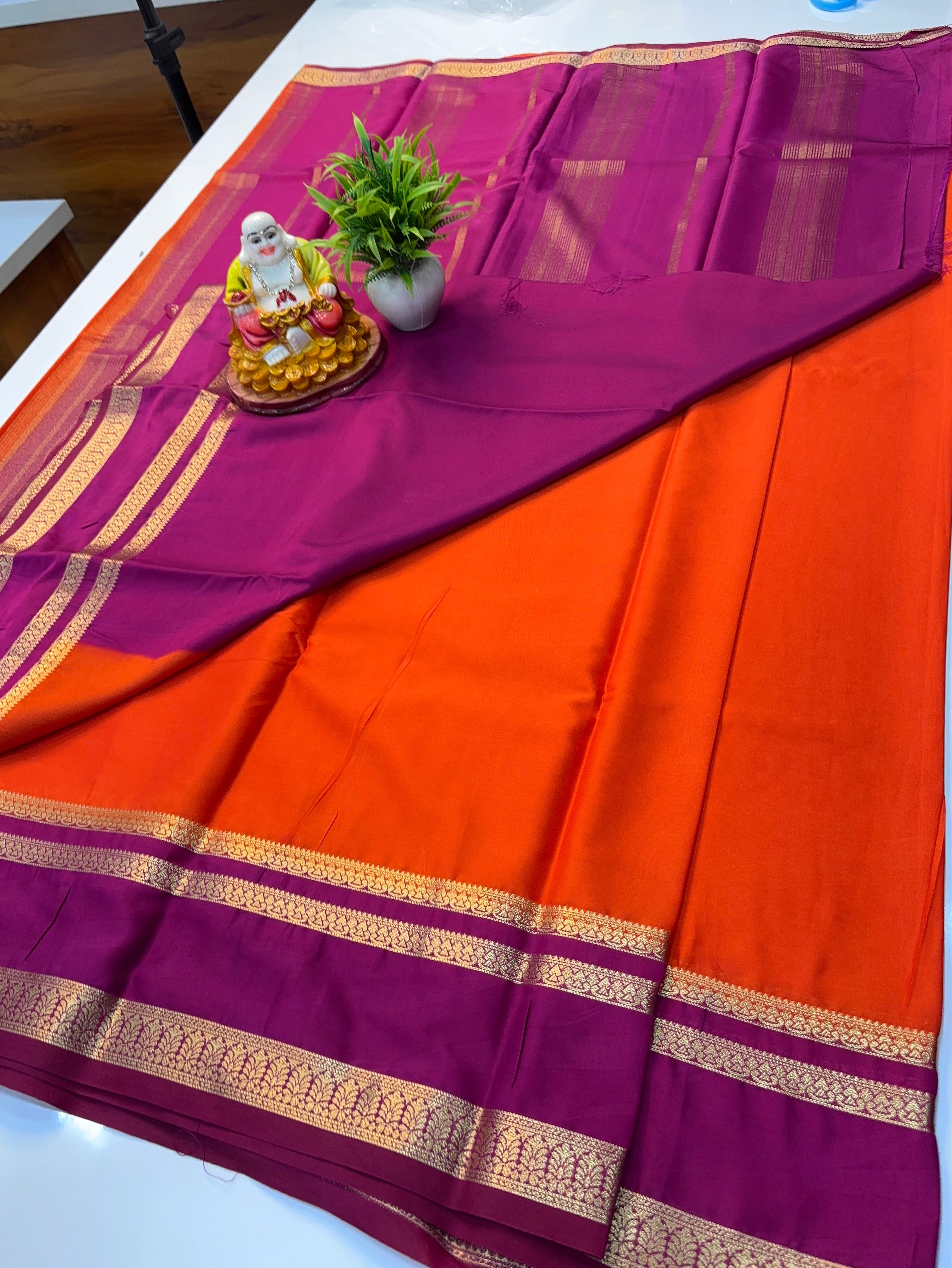 Premium Mysore Crepe Silk Saree with Contrast Bentex Border By Padmavathi Silks and Sarees