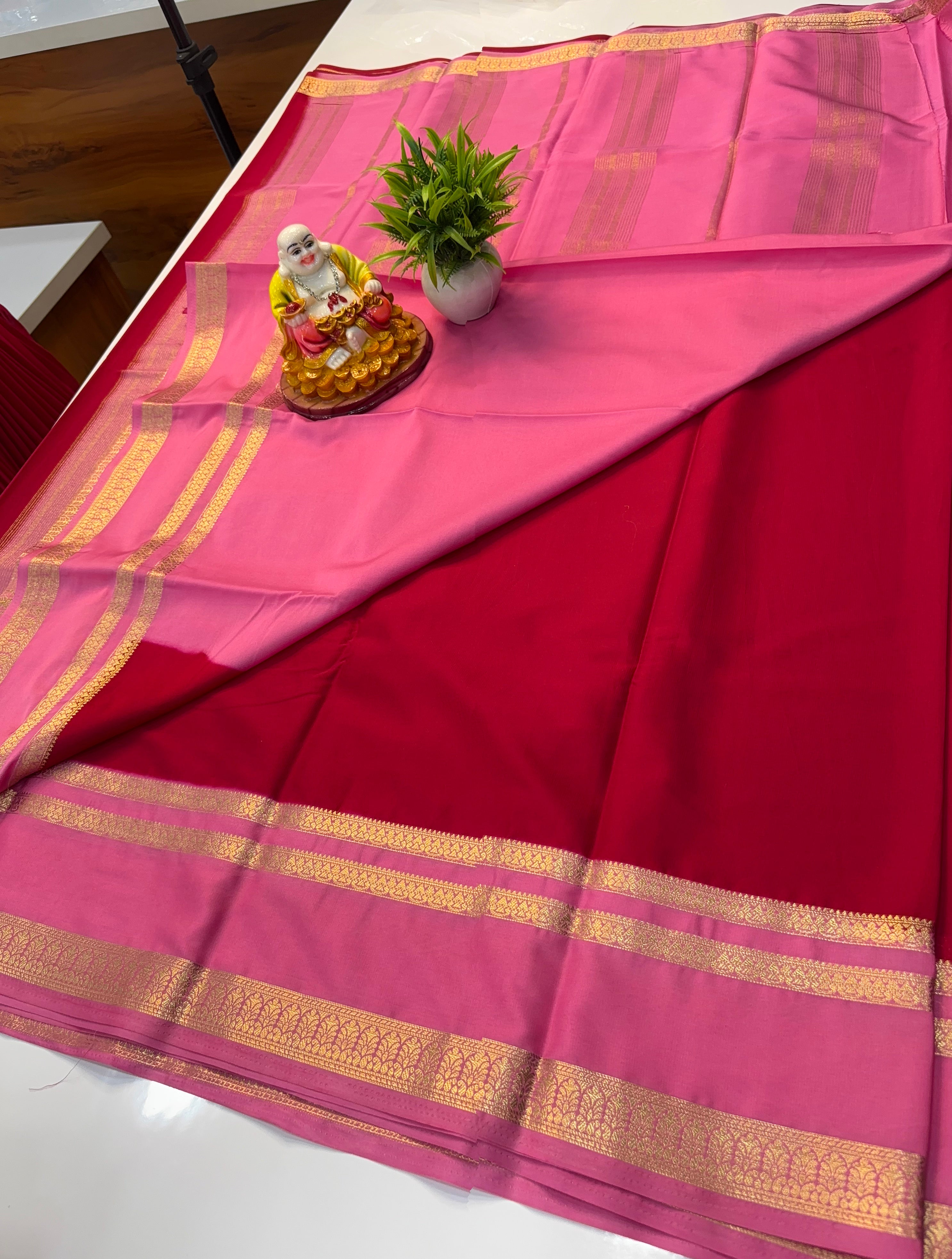 Premium Mysore Crepe Silk Saree with Contrast Bentex Border By Padmavathi Silks and Sarees