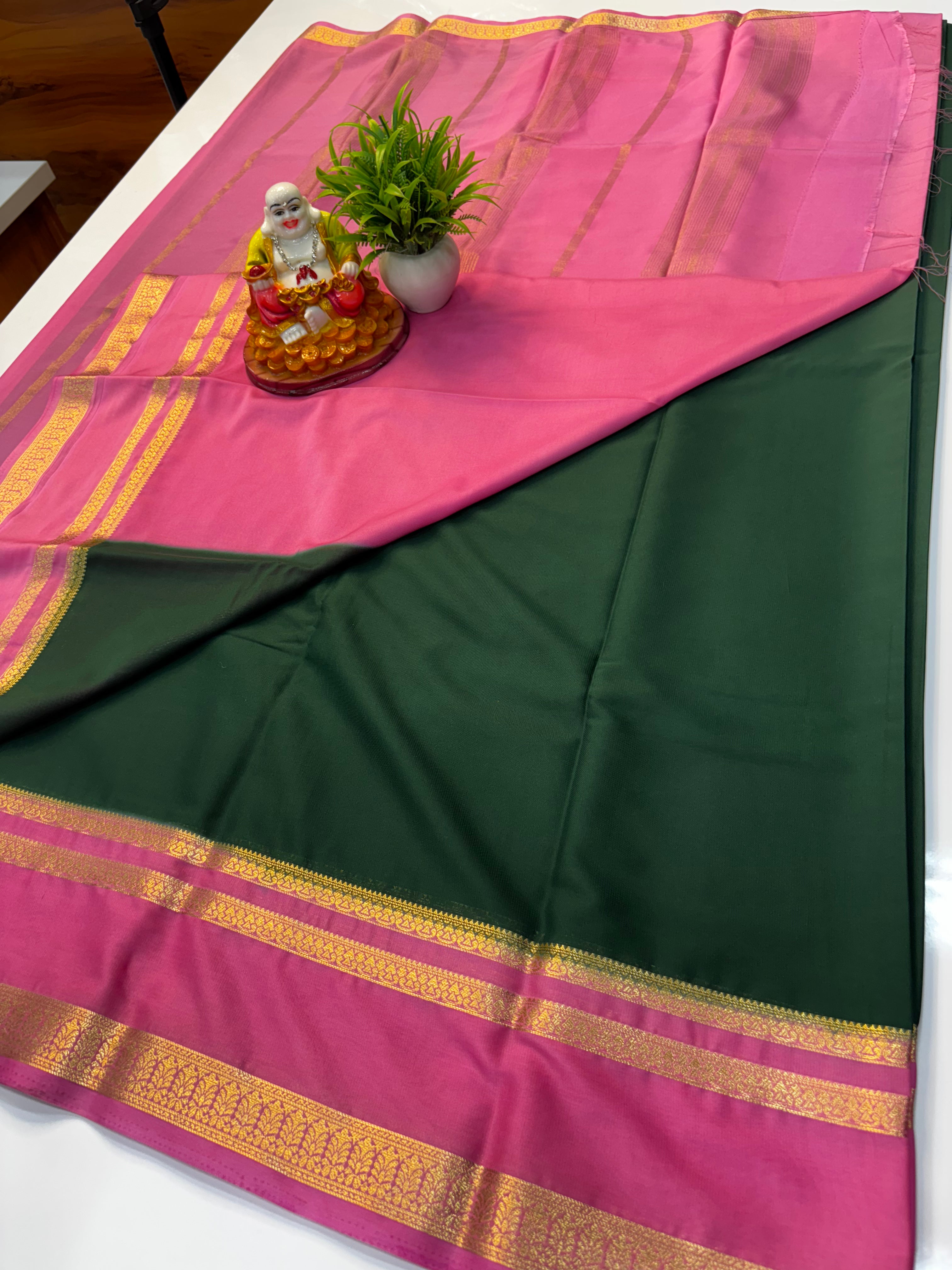 Premium Mysore Crepe Silk Saree with Contrast Bentex Border By Padmavathi Silks and Sarees
