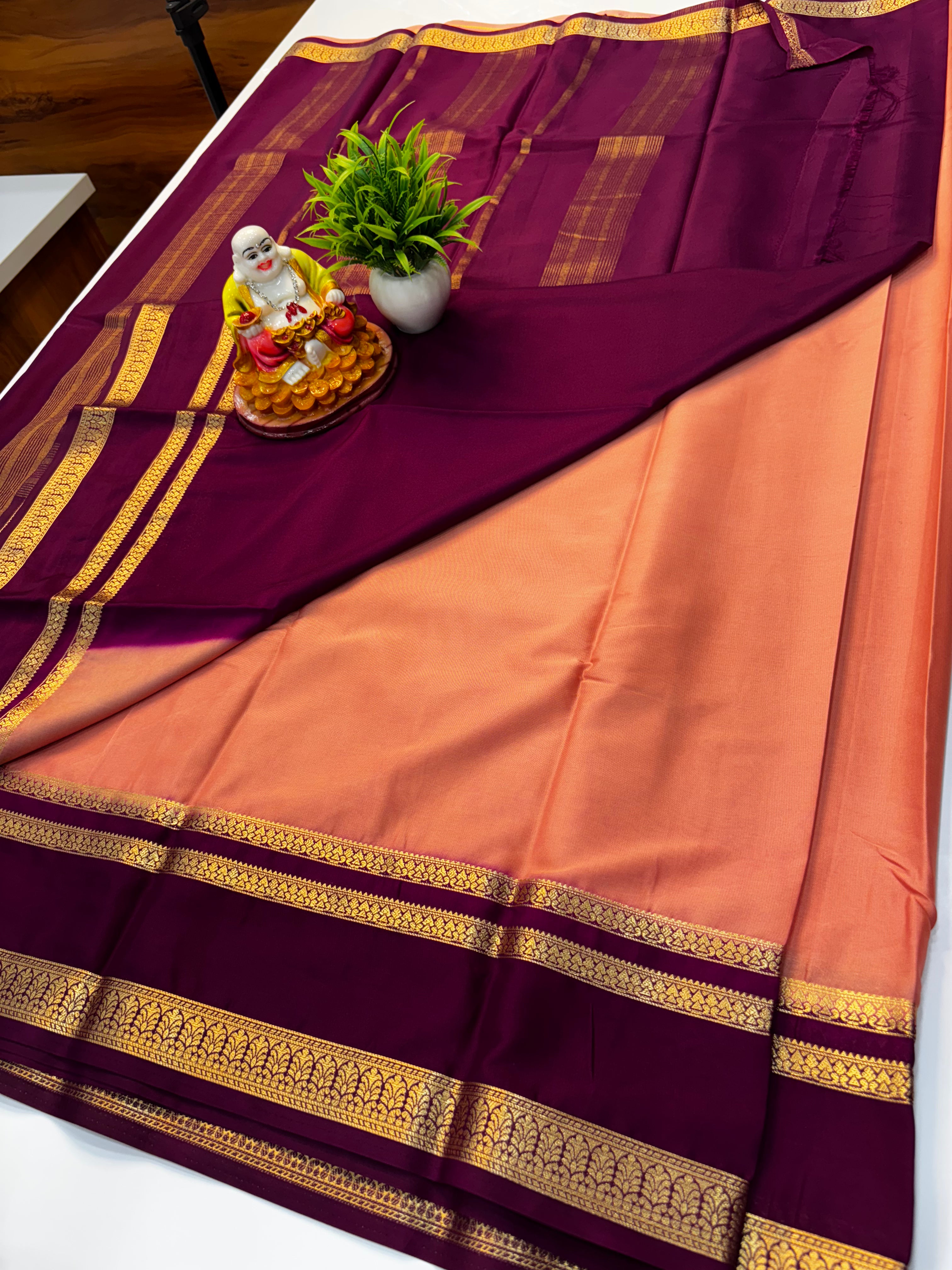 Premium Mysore Crepe Silk Saree with Contrast Bentex Border By Padmavathi Silks and Sarees