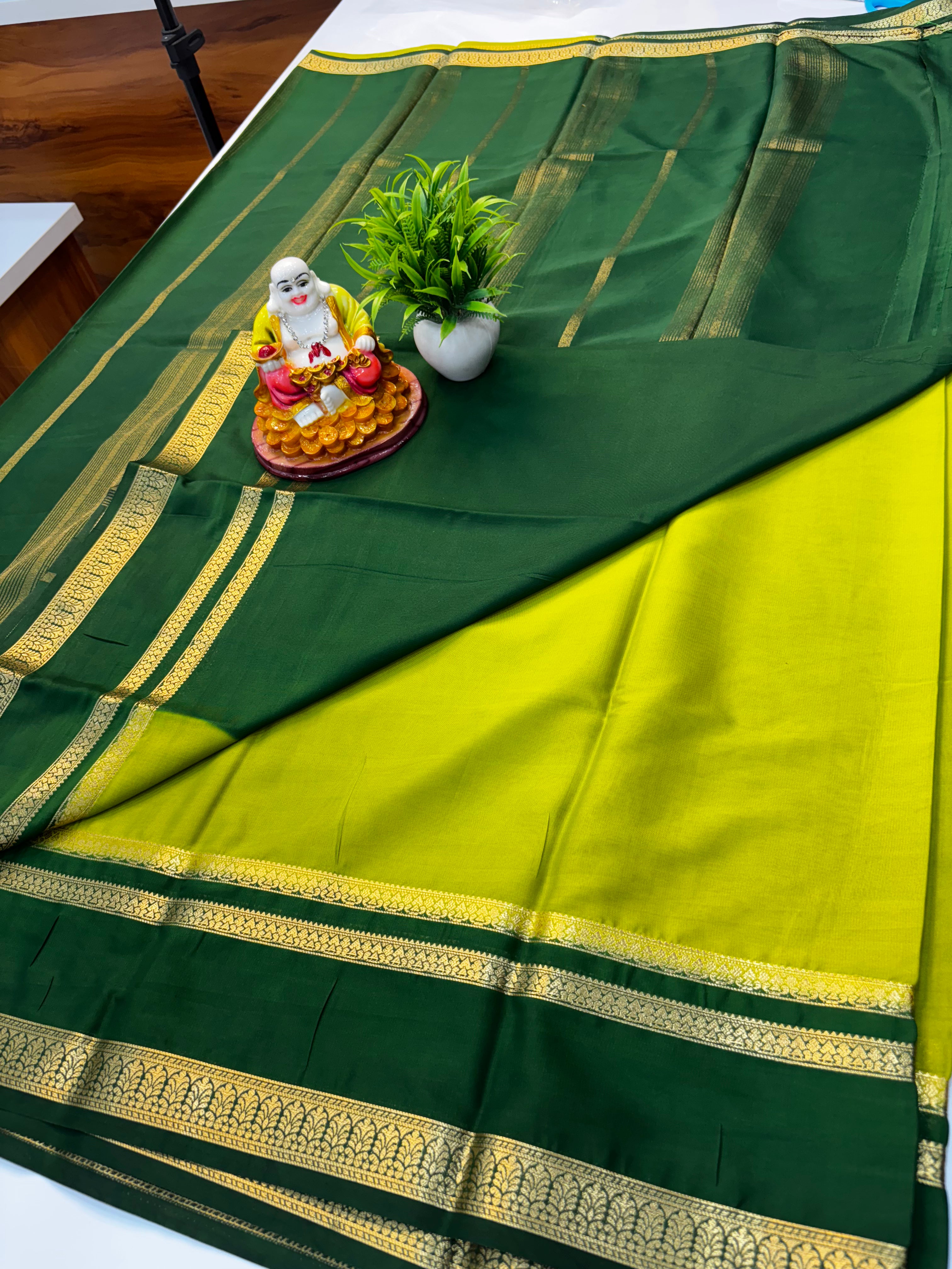 Premium Mysore Crepe Silk Saree with Contrast Bentex Border By Padmavathi Silks and Sarees