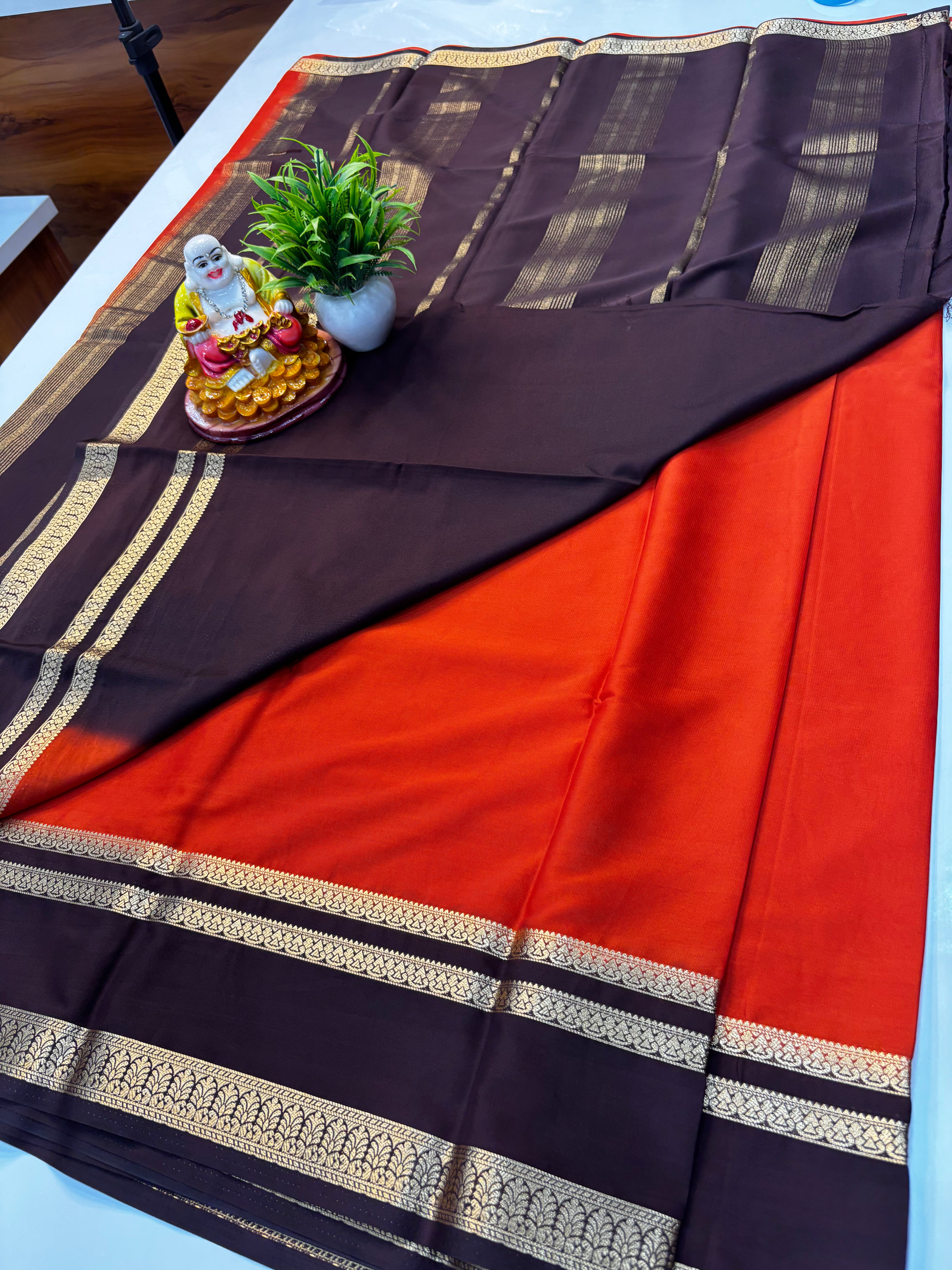 Premium Mysore Crepe Silk Saree with Contrast Bentex Border By Padmavathi Silks and Sarees