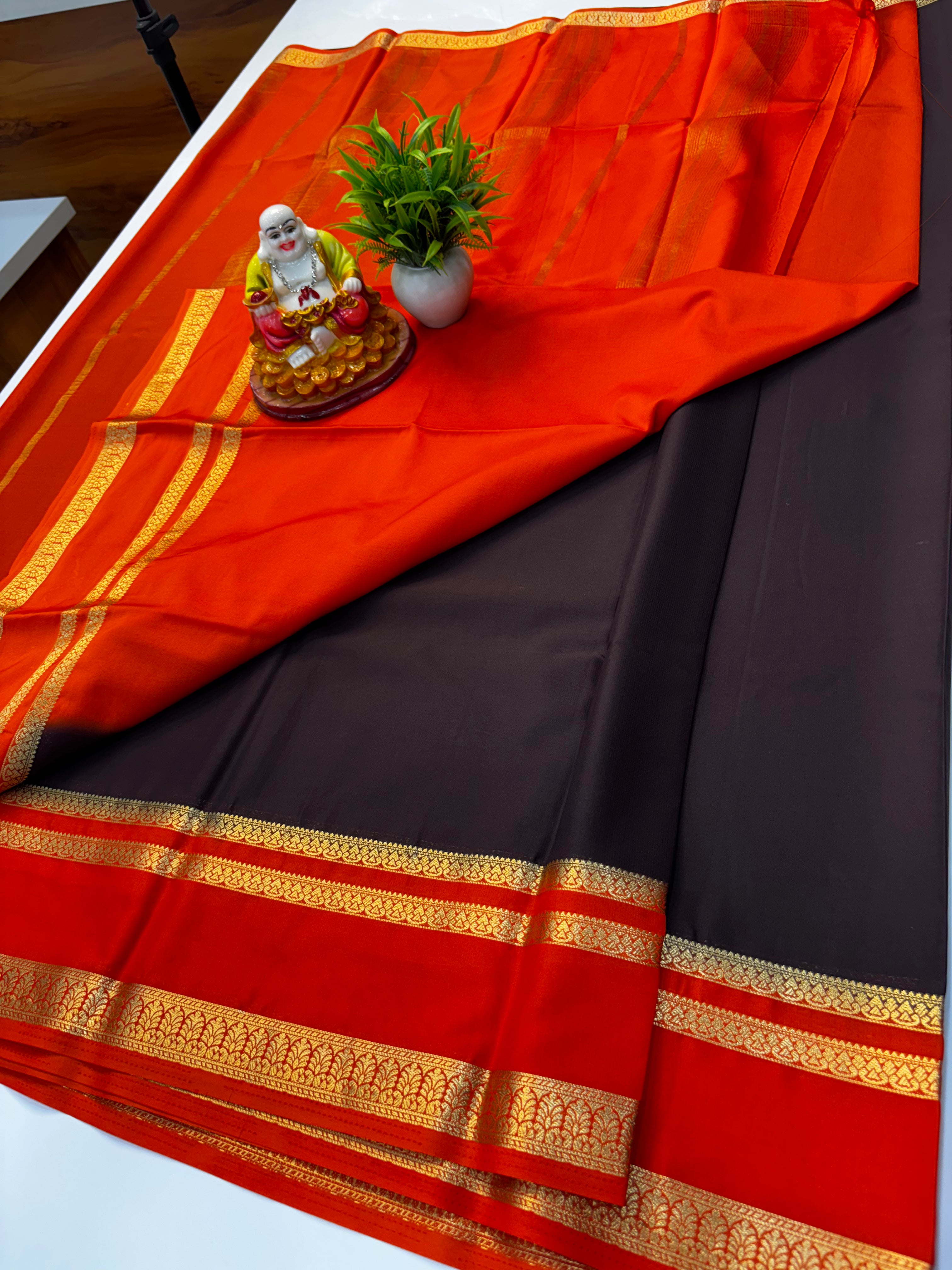 Premium Mysore Crepe Silk Saree with Contrast Bentex Border By Padmavathi Silks and Sarees
