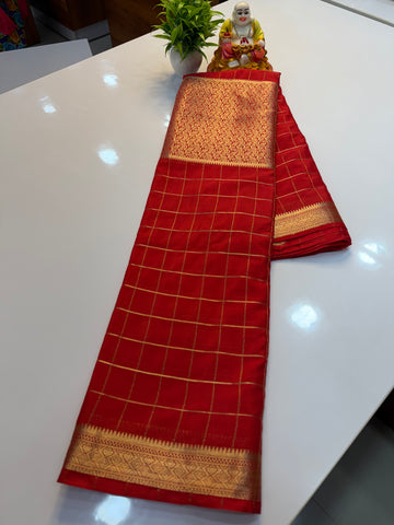 Premium Chiffon Saree with Checks & Brocade Pattern | Chit Pallu…