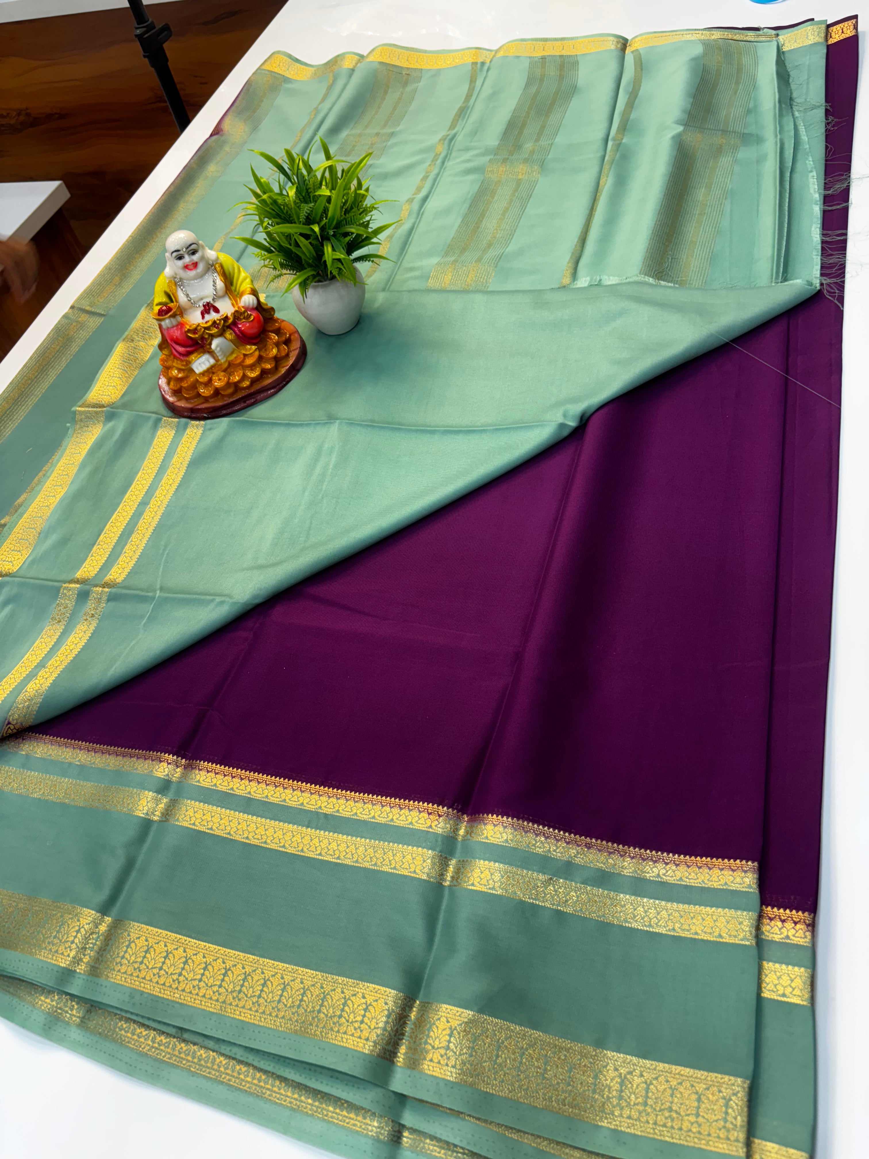 Premium Mysore Crepe Silk Saree with Contrast Bentex Border By Padmavathi Silks and Sarees
