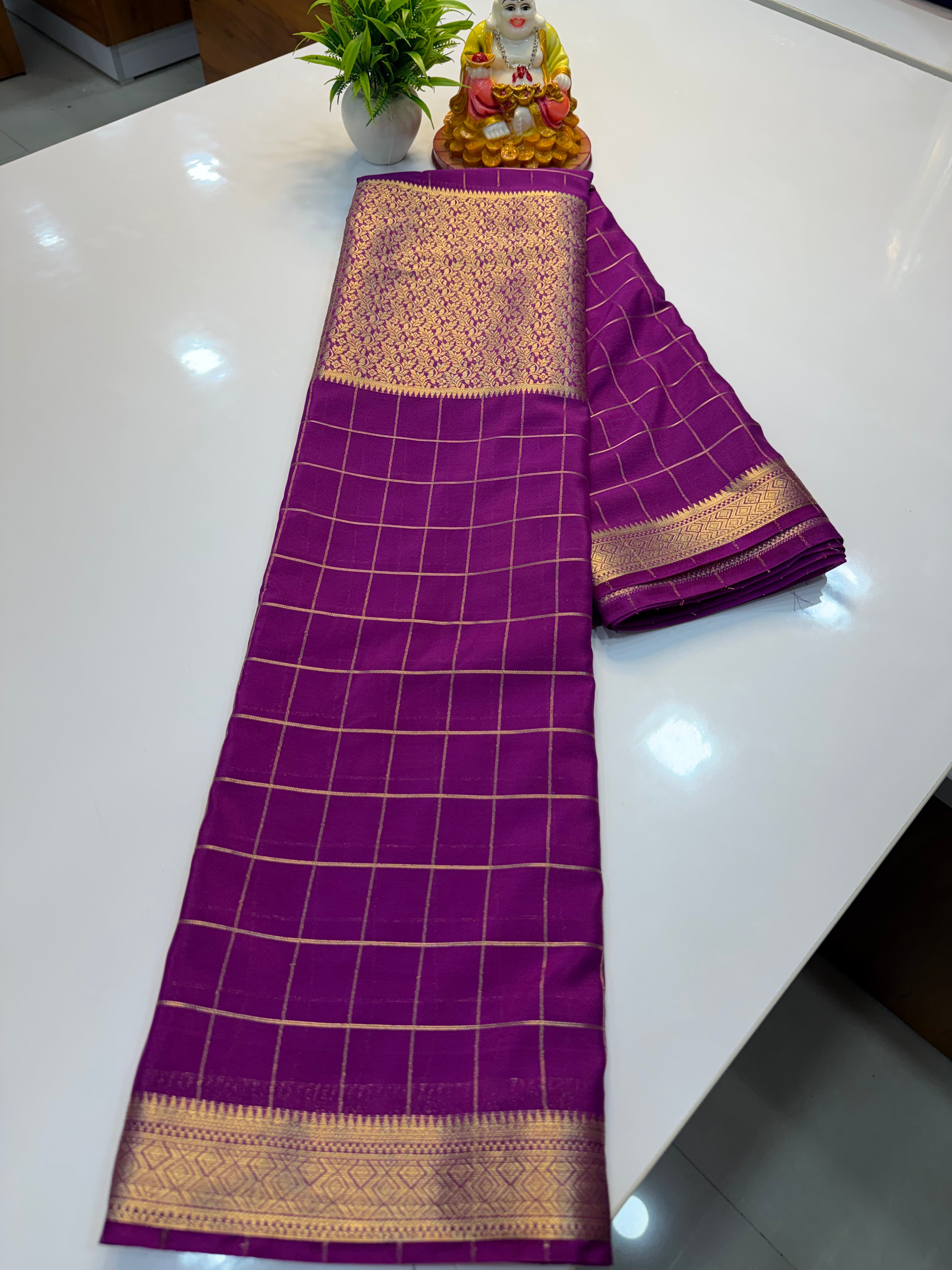 Premium Chiffon Saree with Checks & Brocade Pattern | Chit Pallu…
