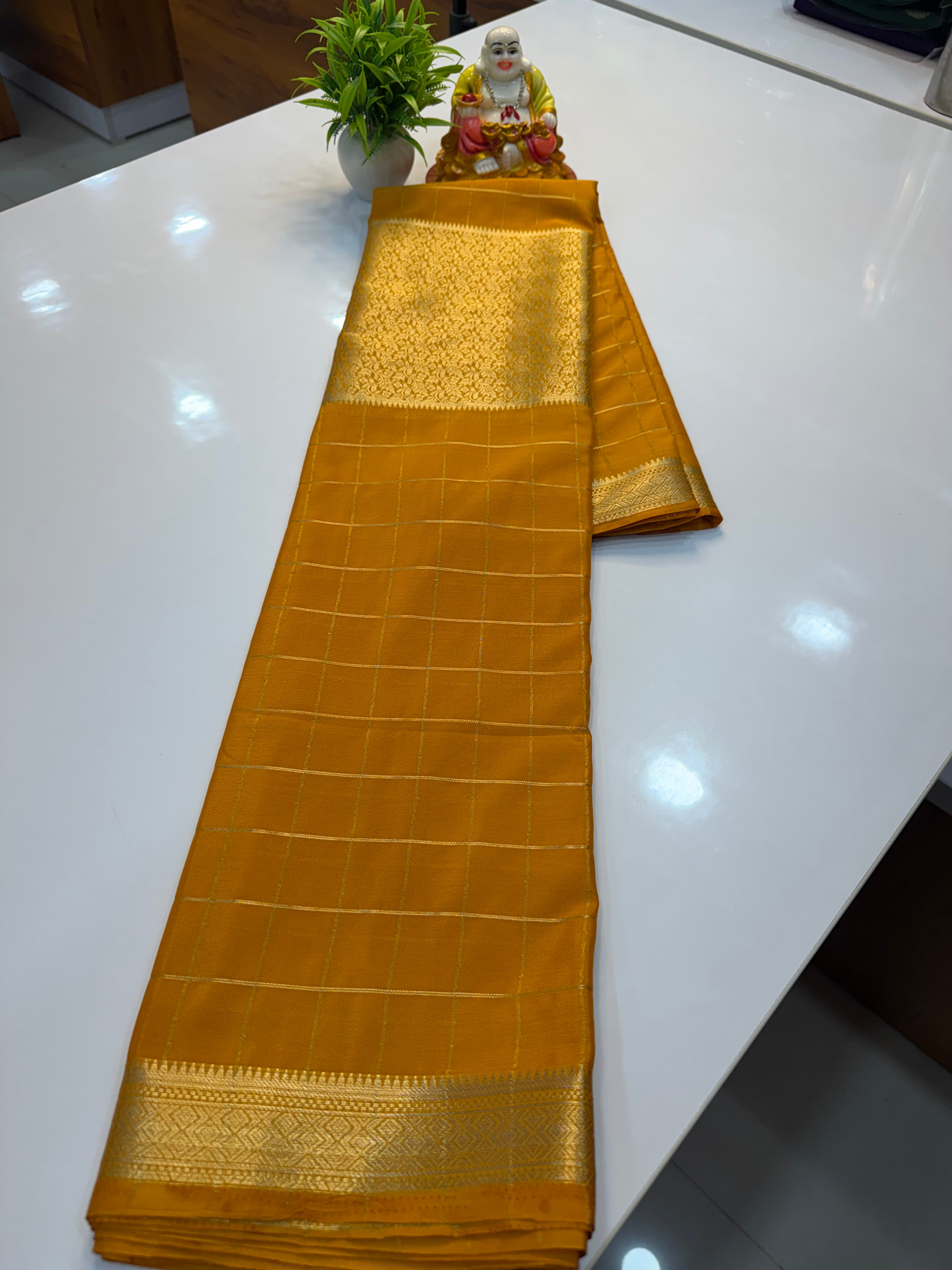 Premium Chiffon Saree with Checks & Brocade Pattern | Chit Pallu…