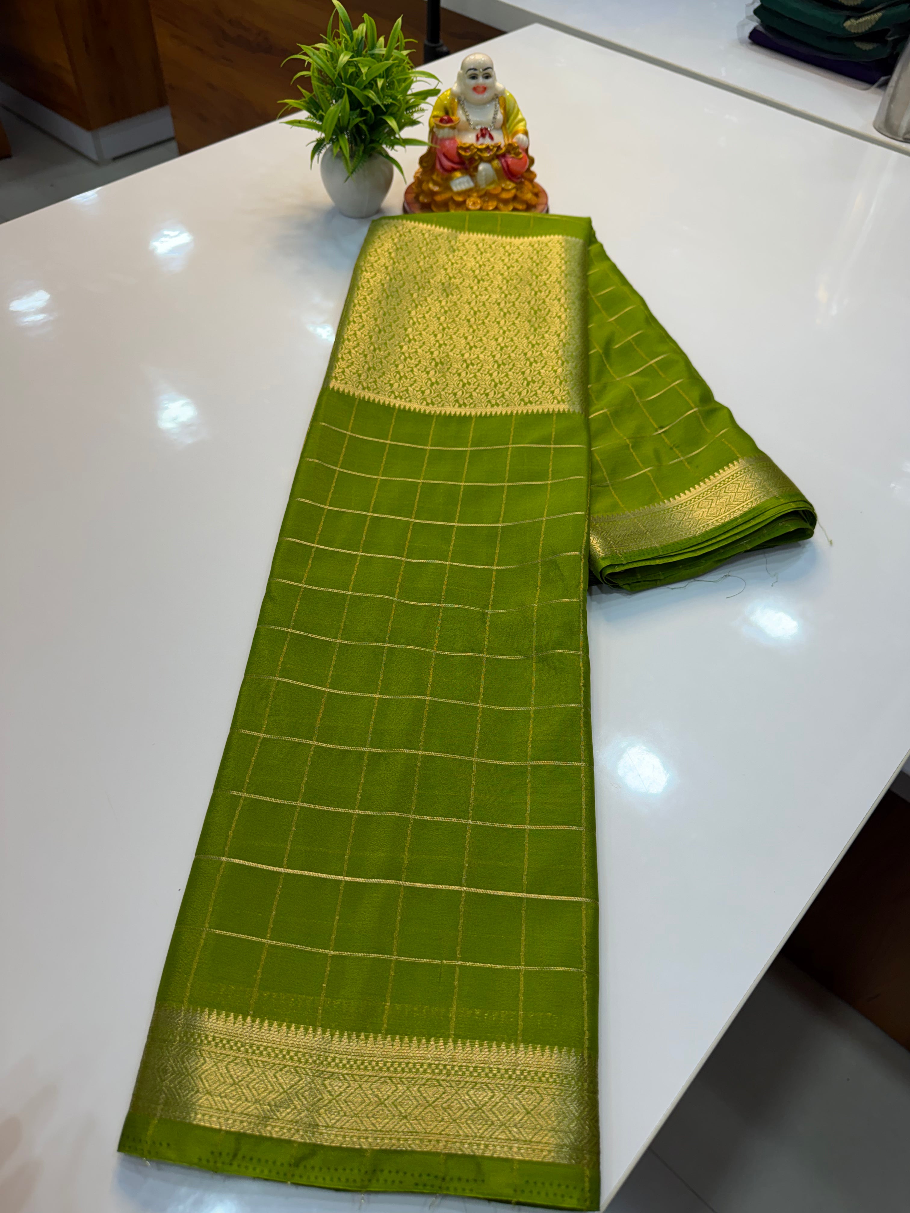 Premium Chiffon Saree with Checks & Brocade Pattern | Chit Pallu…