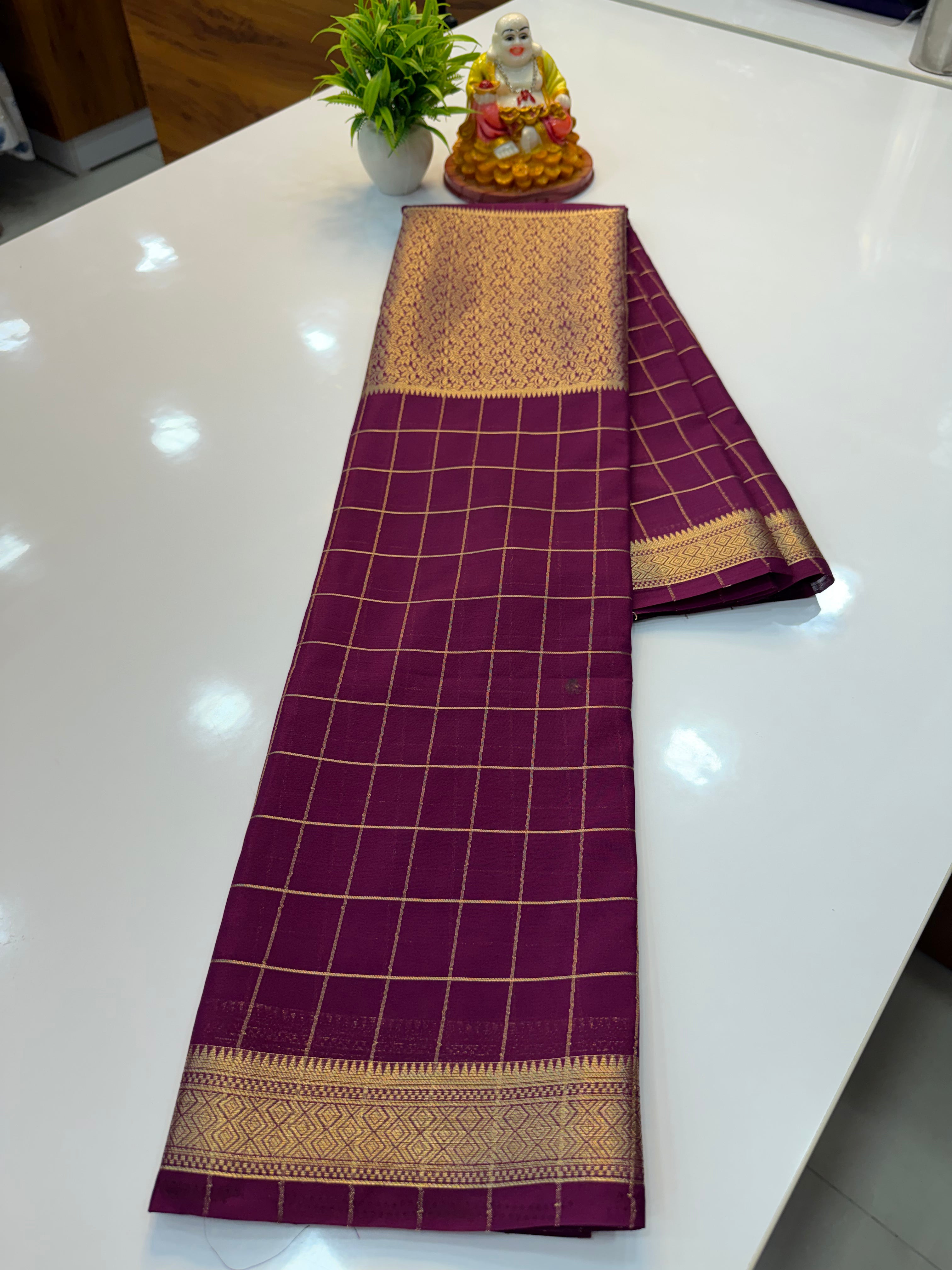 Premium Chiffon Saree with Checks & Brocade Pattern | Chit Pallu…