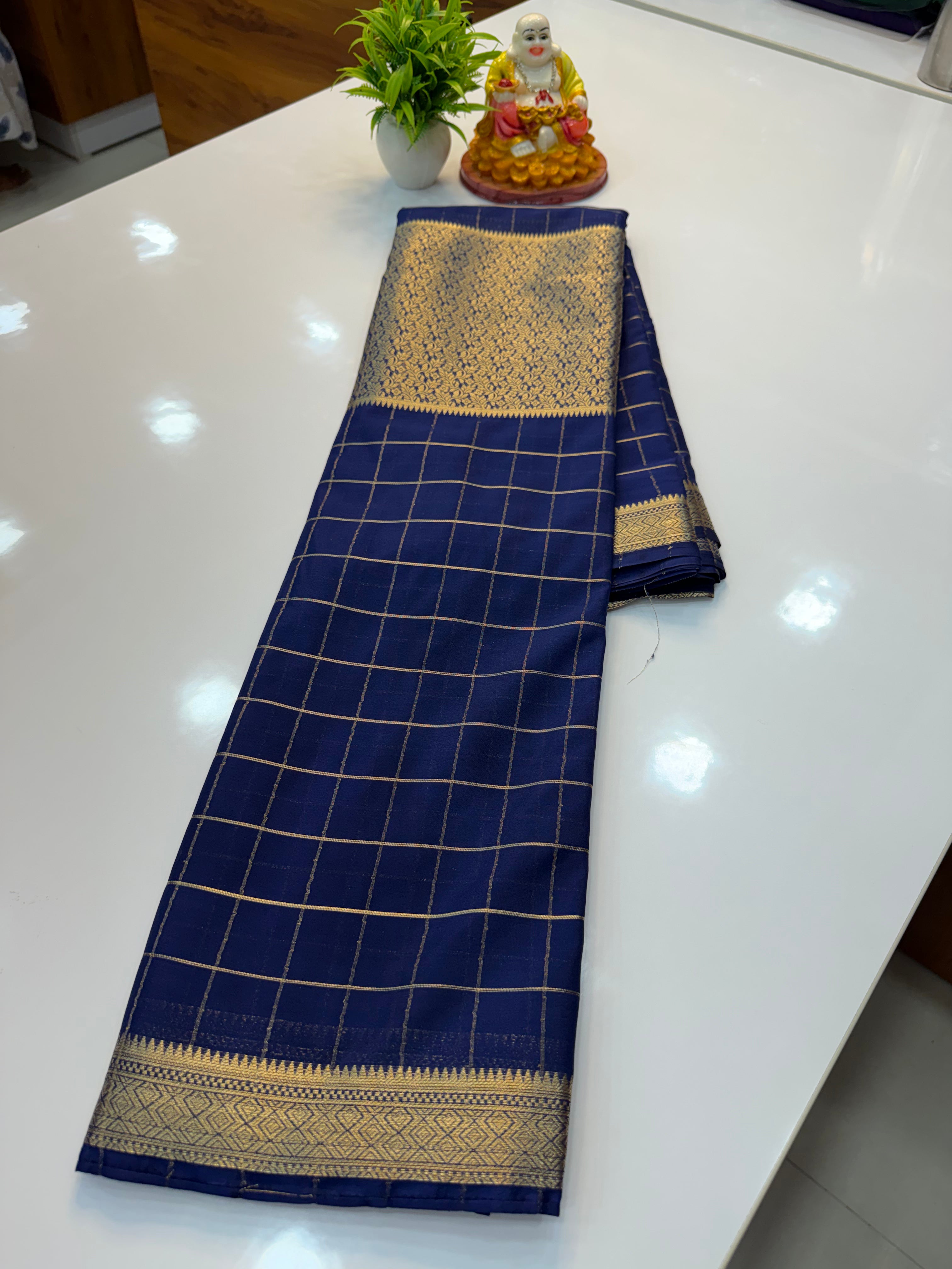 Premium Chiffon Saree with Checks & Brocade Pattern | Chit Pallu…