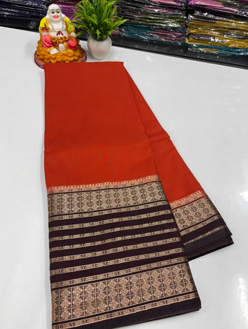 Mysore Crepe Silk Saree in Rust Orange & Brown | Padmavathi Silks and Sarees