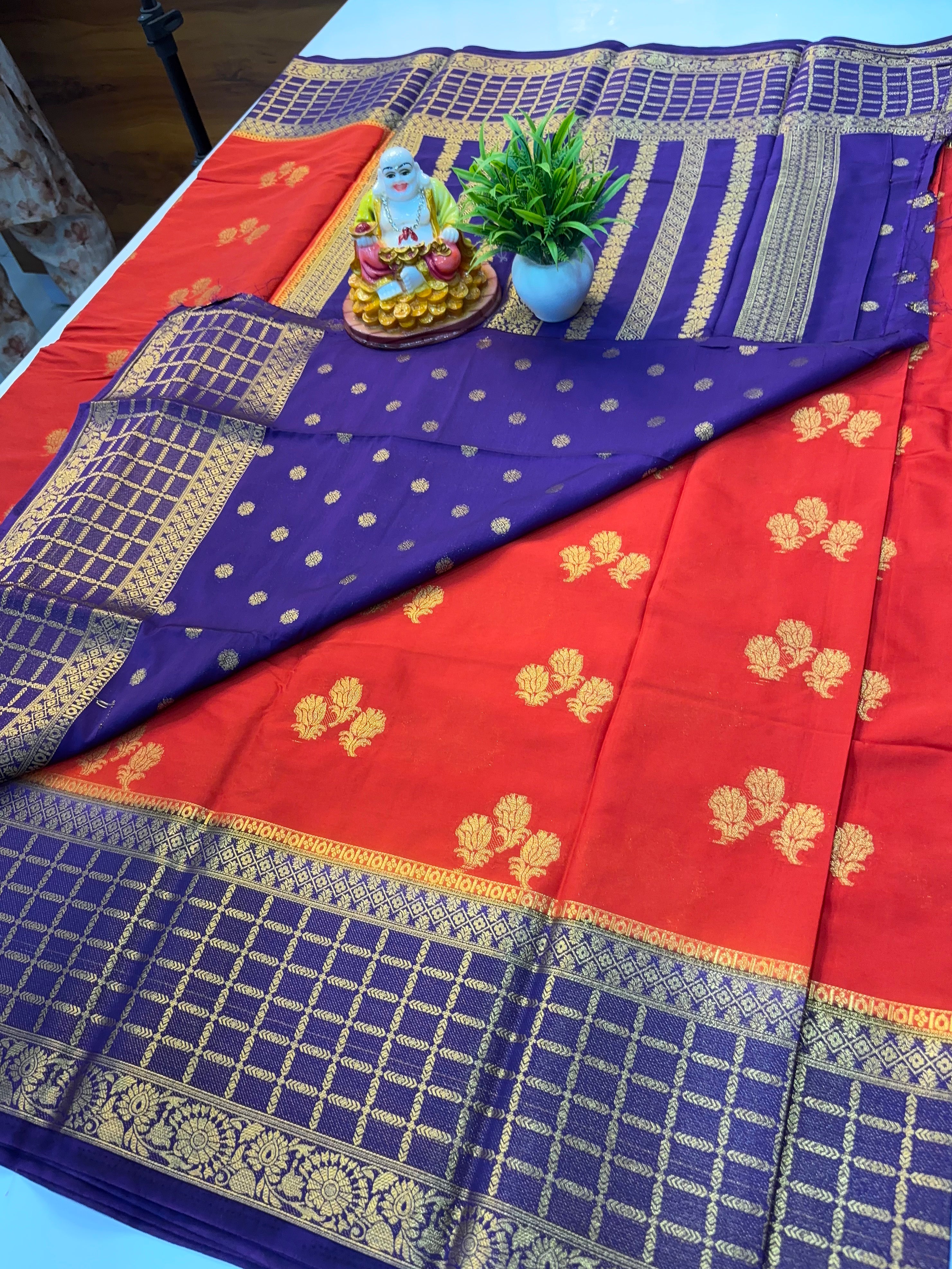Premium Mysore Crepe Silk Saree with Rich Pallu &amp; Butta Blouse | Padmavathi Silks