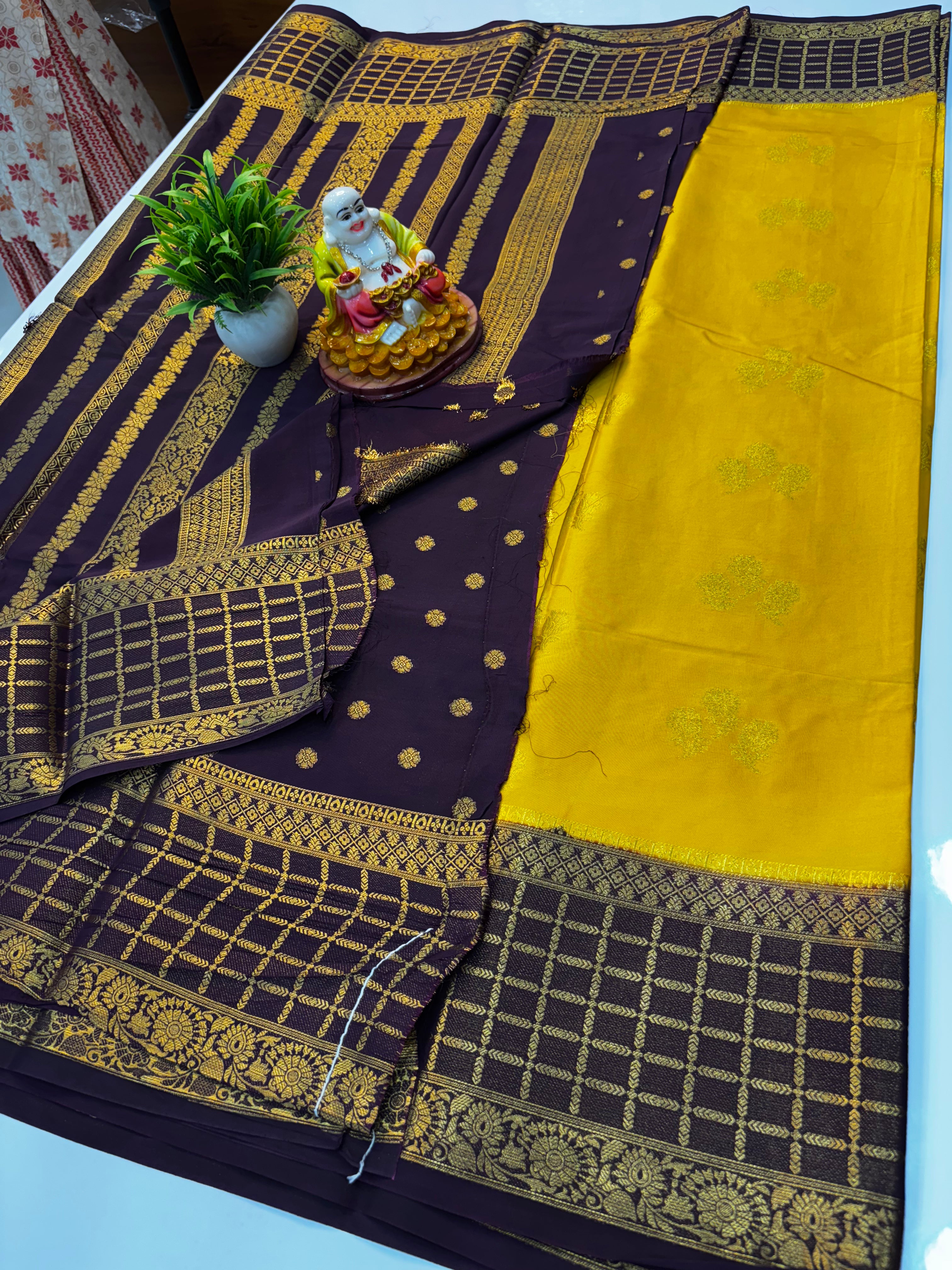 Premium Mysore Crepe Silk Saree with Rich Pallu &amp; Butta Blouse | Padmavathi Silks