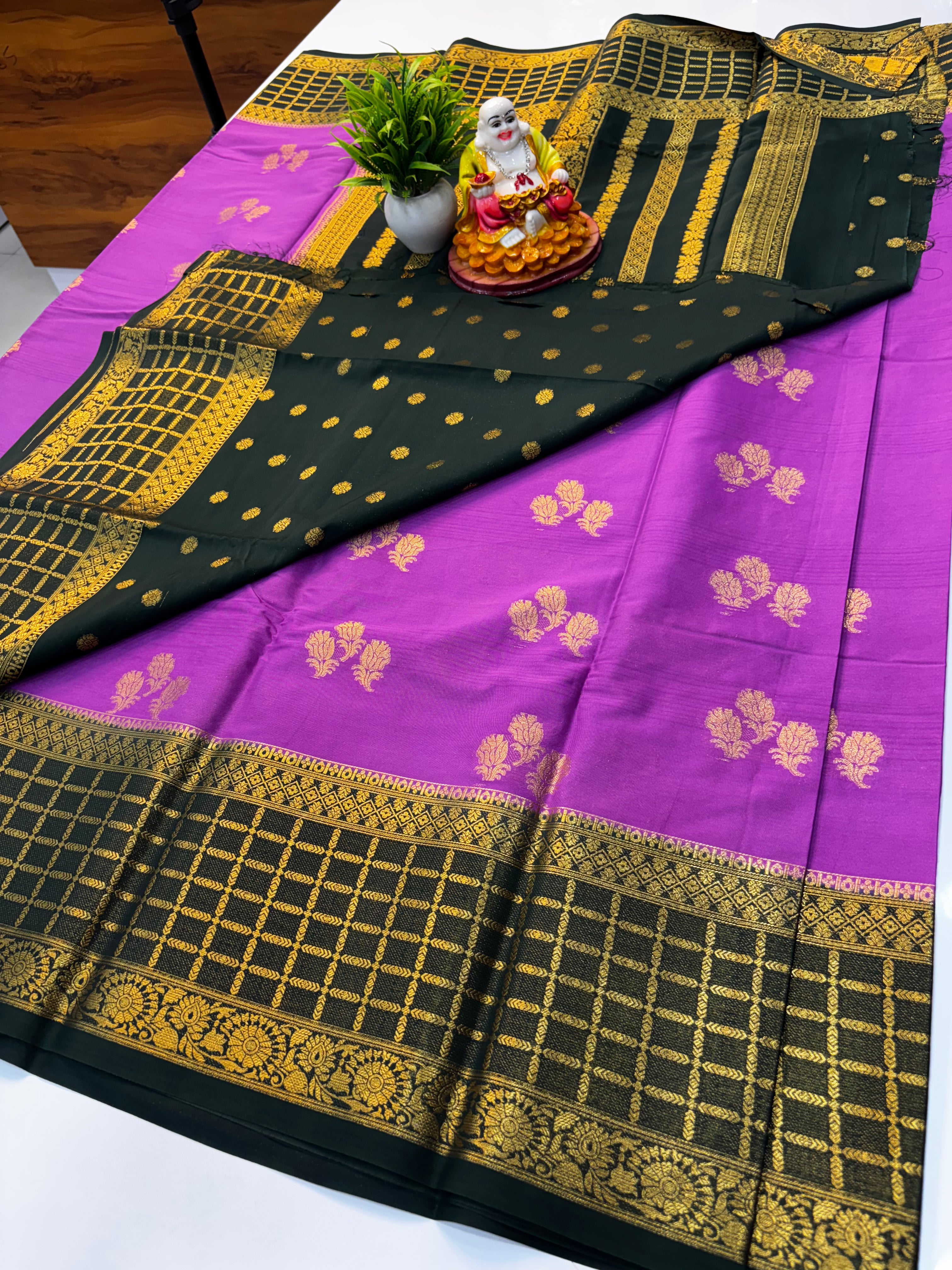 Premium Mysore Crepe Silk Saree with Rich Pallu &amp; Butta Blouse | Padmavathi Silks