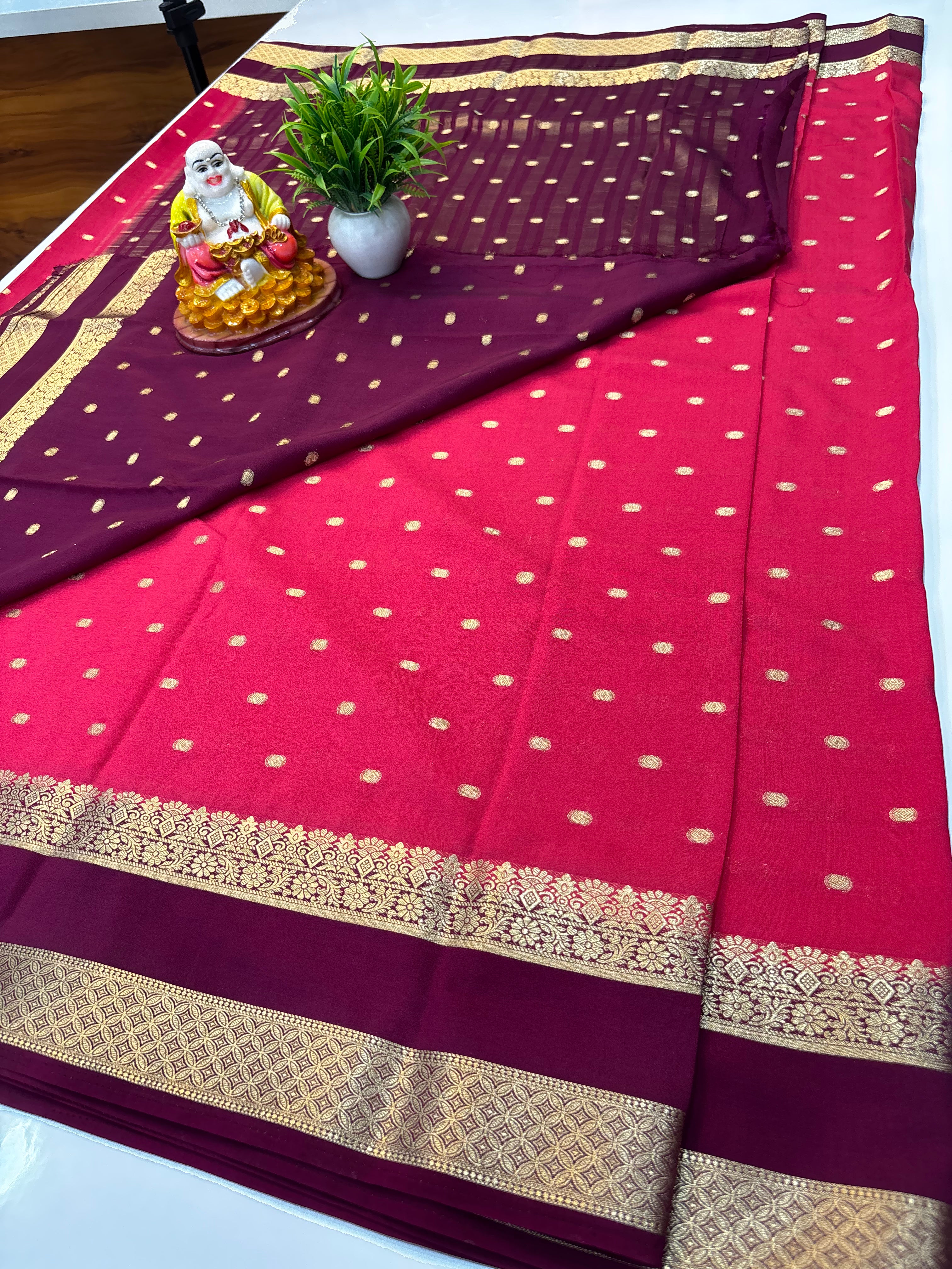 Mysore Crepe Silk Saree with Buttas & Rich Pallu | Padmavathi Silks and Sarees