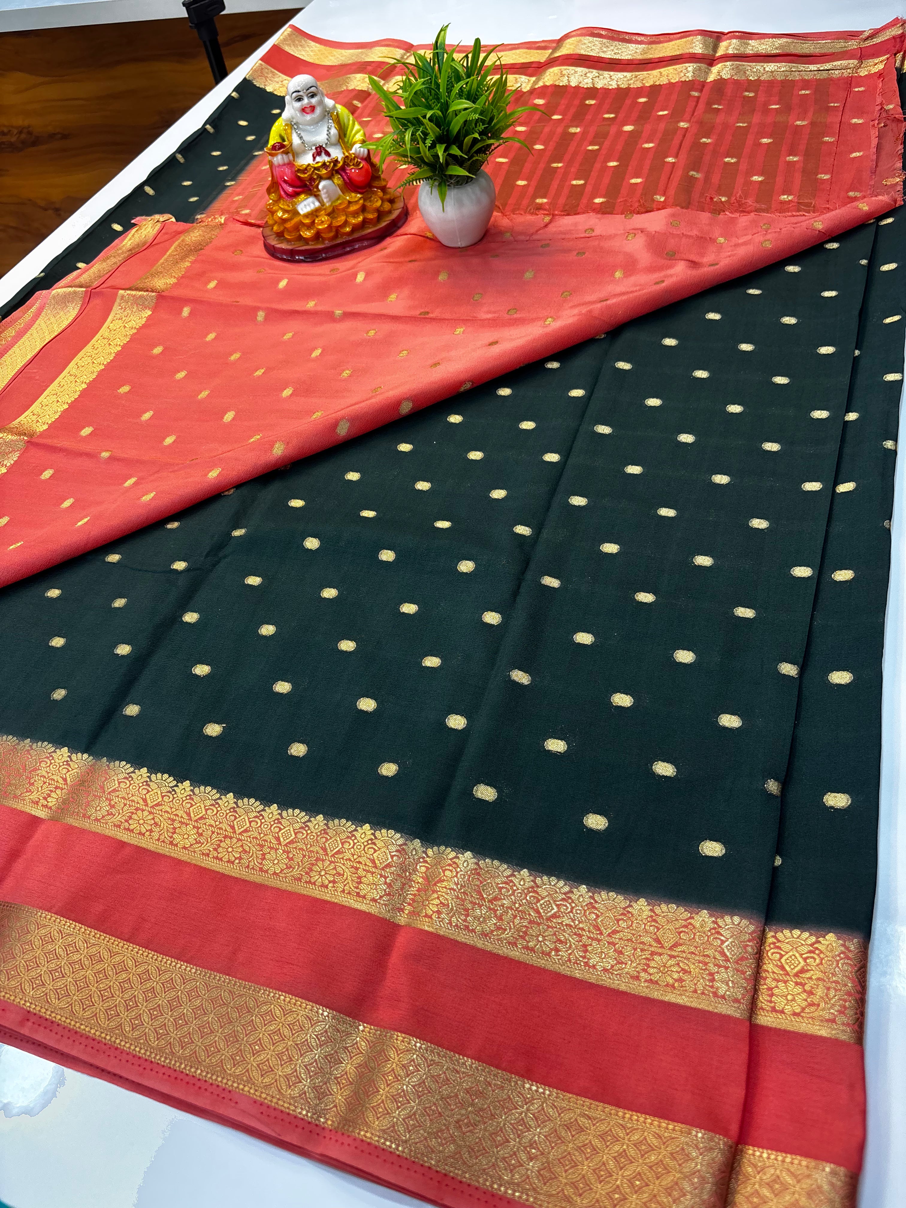 Mysore Crepe Silk Saree with Buttas & Rich Pallu | Padmavathi Silks and Sarees