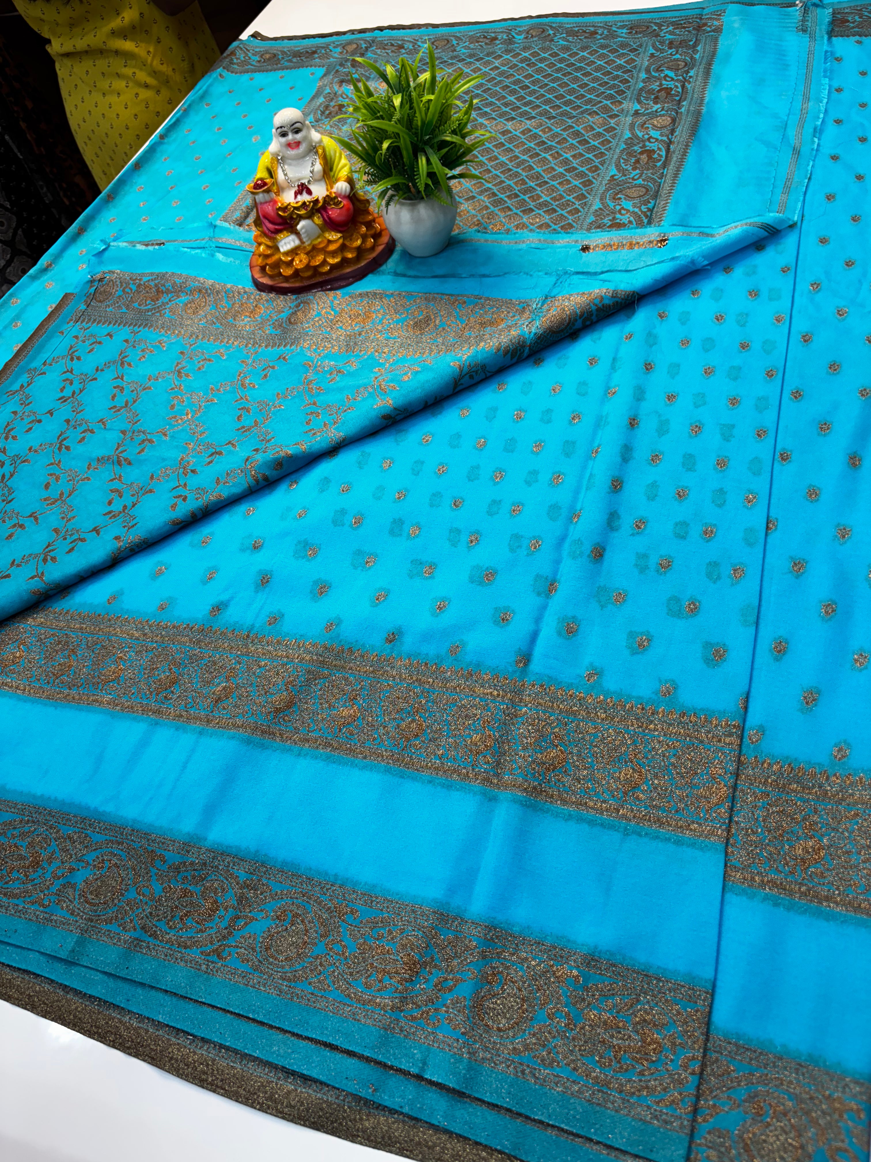 Premium Khaddi Georgette Saree with Rich Pallu & Meenakari Design Blouse