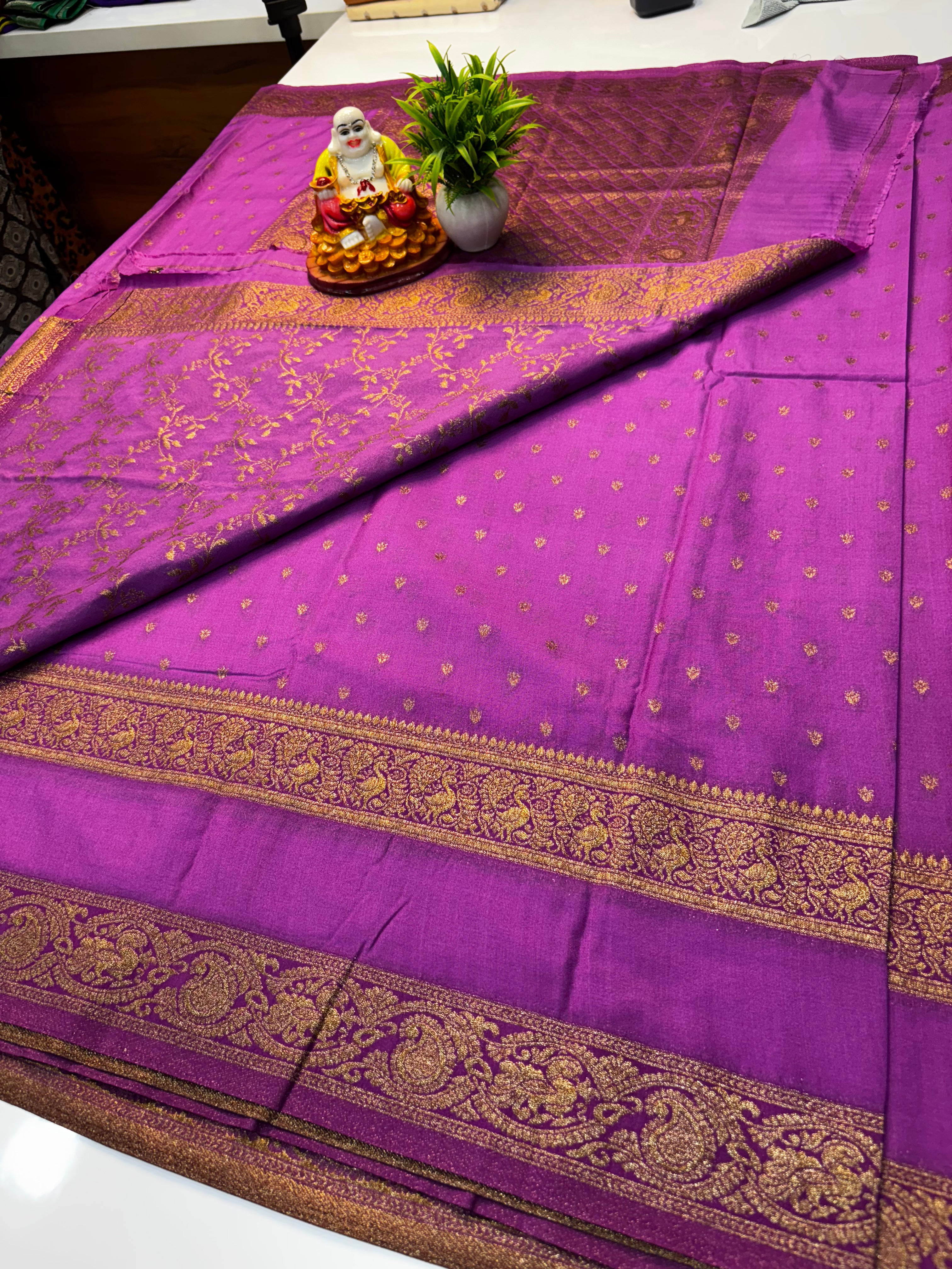 Premium Khaddi Georgette Saree with Rich Pallu & Meenakari Design Blouse